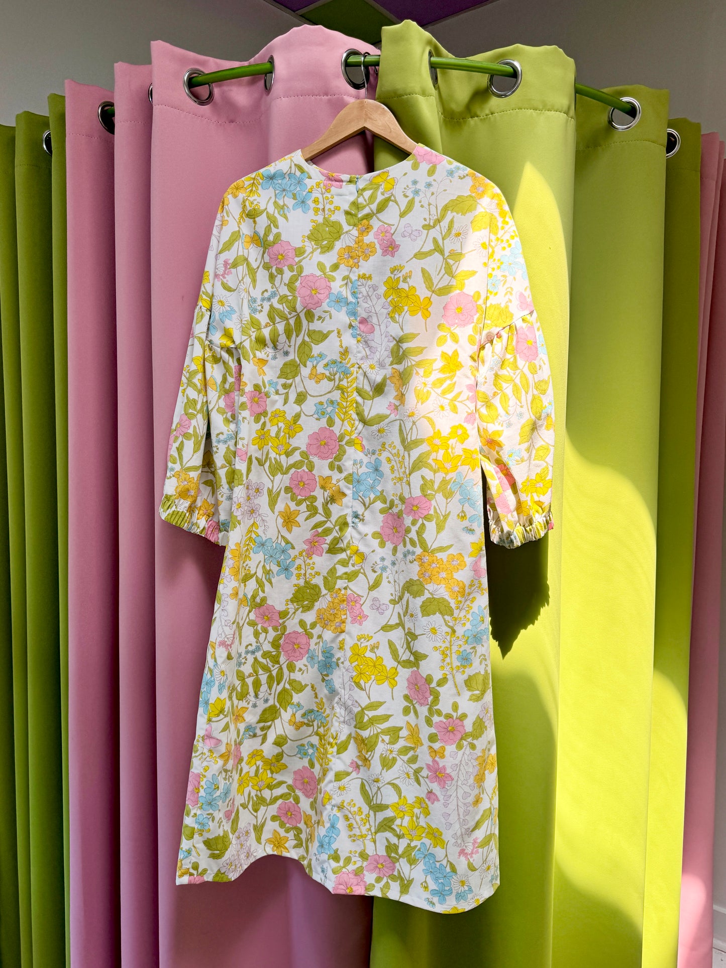 Sz M Upcycled Floral Lantern Sleeve Maxi Dress | Community