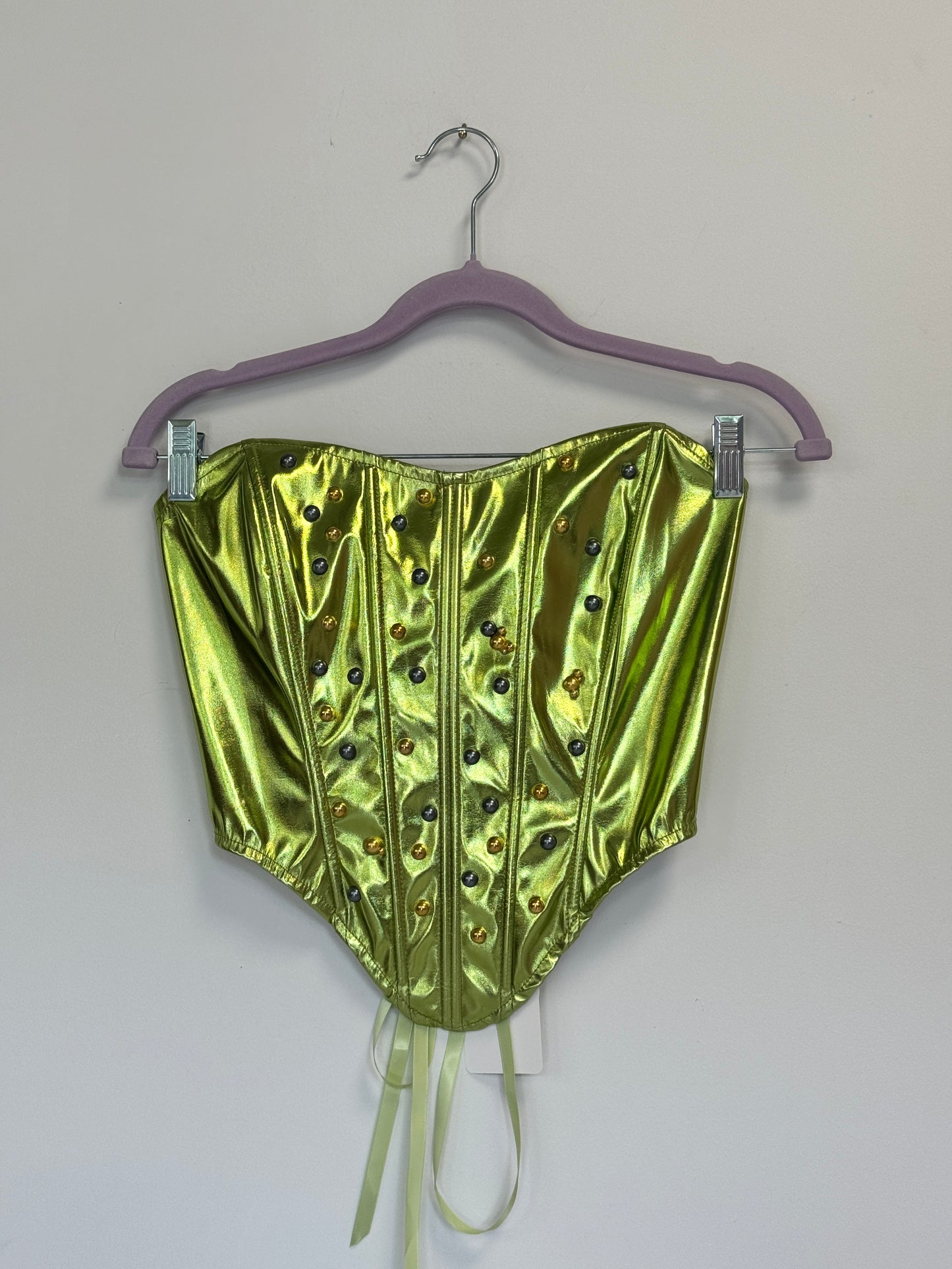 Embellished Gold + Silver on Green Corset, Size S | Naranja Design
