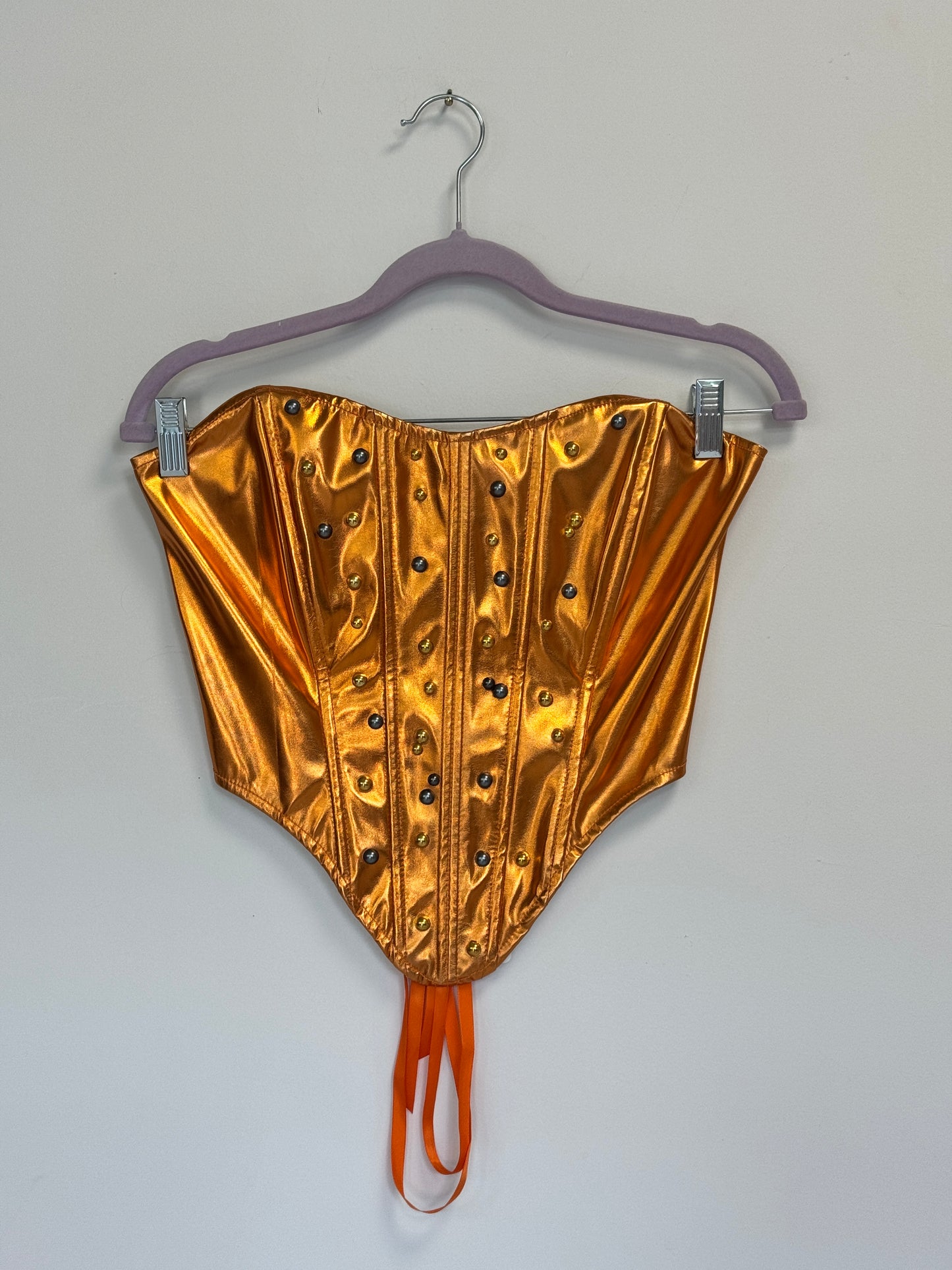 Embellished Gold + Silver on Orange Corset, Size M/L | Naranja Design