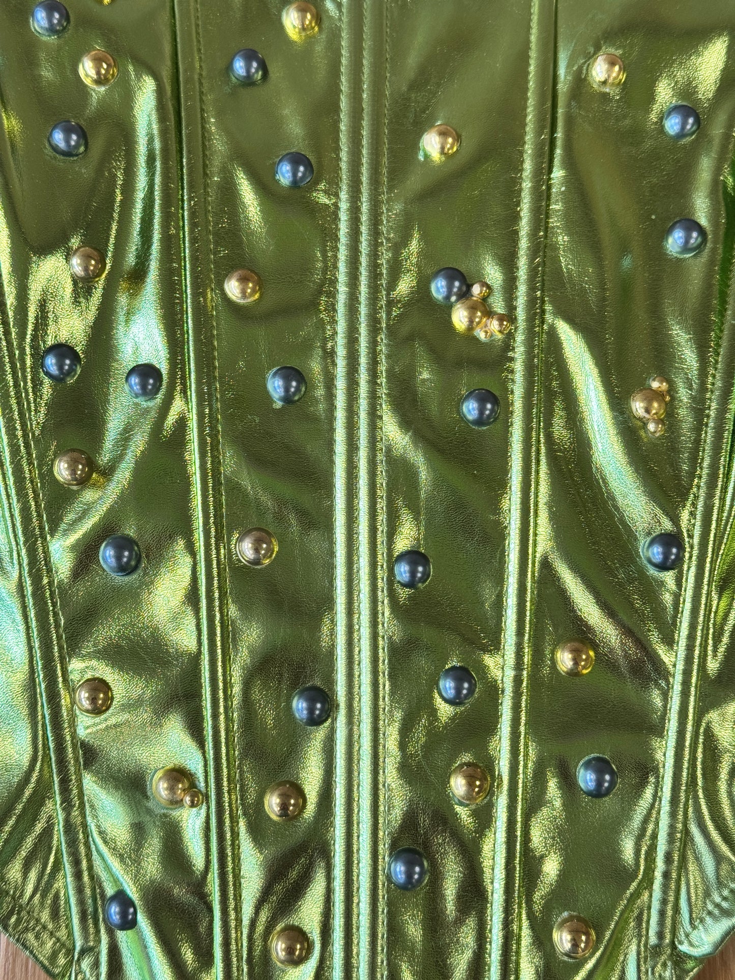 Embellished Gold + Silver on Green Corset, Size S | Naranja Design