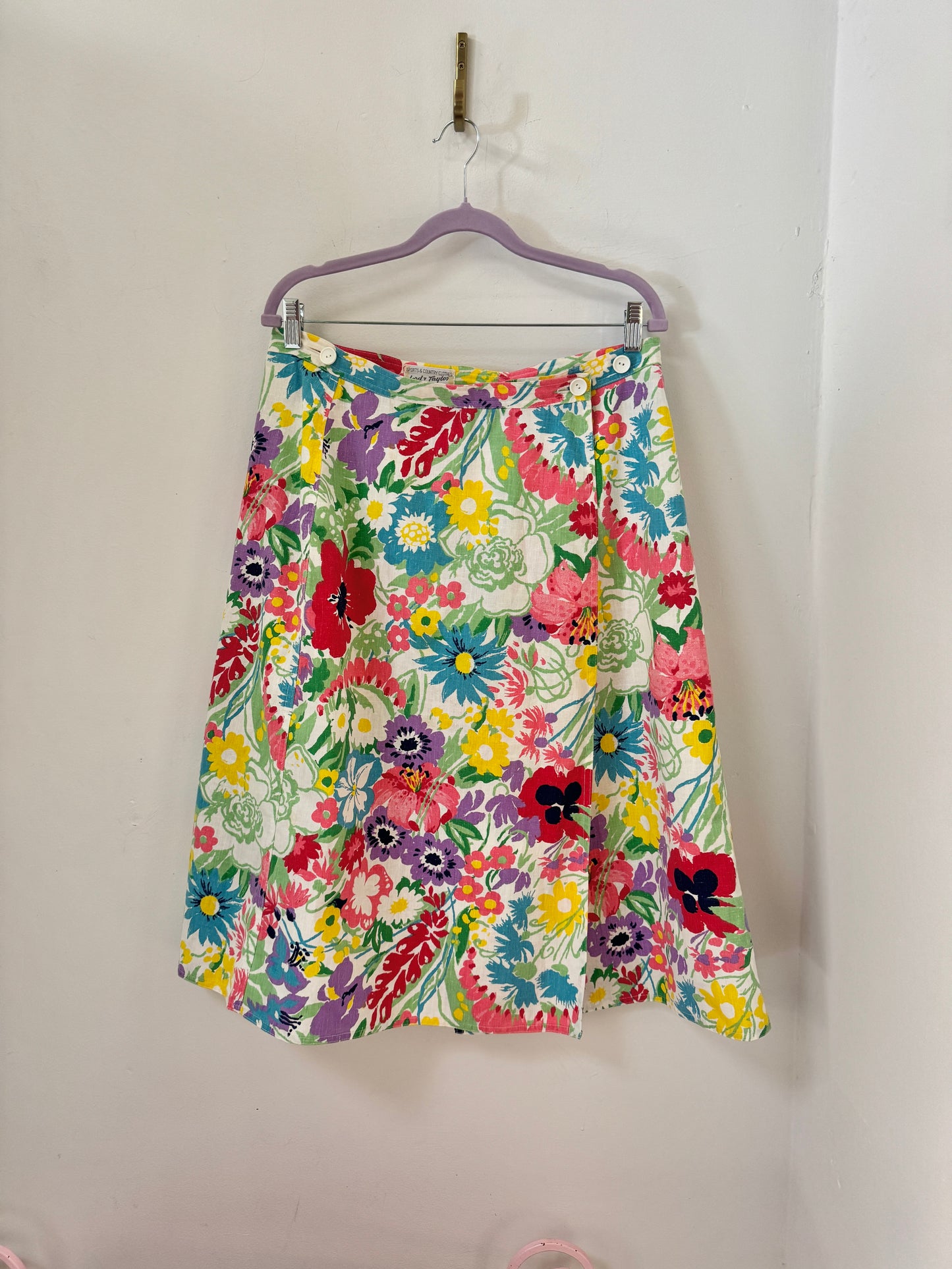 Size L, 31 to 33 Waist Lord and Taylor Floral Midi Wrap Skirt