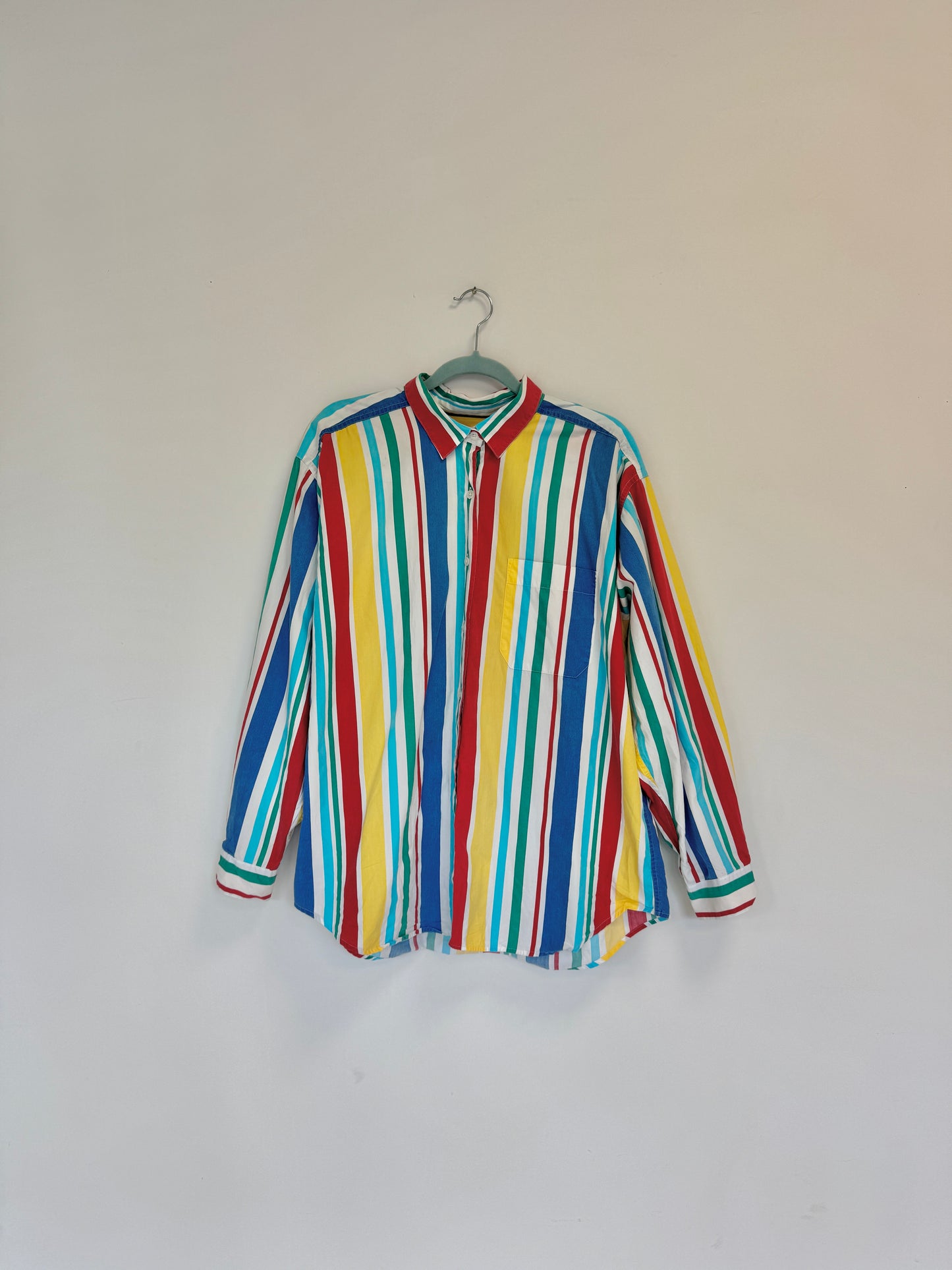 90's Primary Stripe Cotton Button-Down