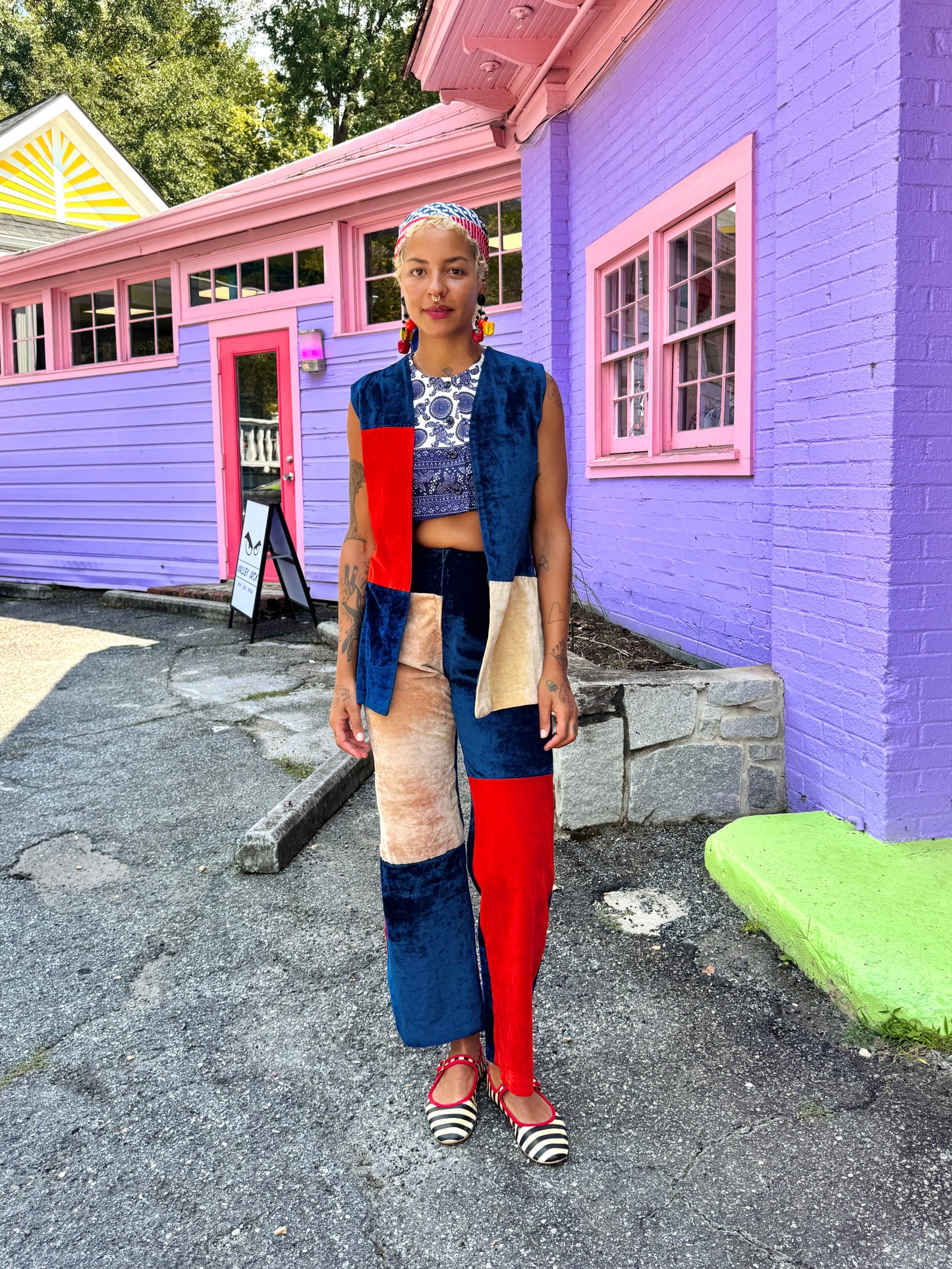 Size S, VTG Patchwork Velvet Pant Set