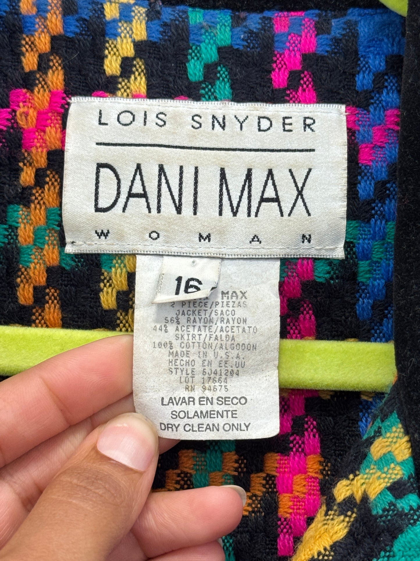 Sz XL VTG Technicolor Houndstooth Blazer Jacket