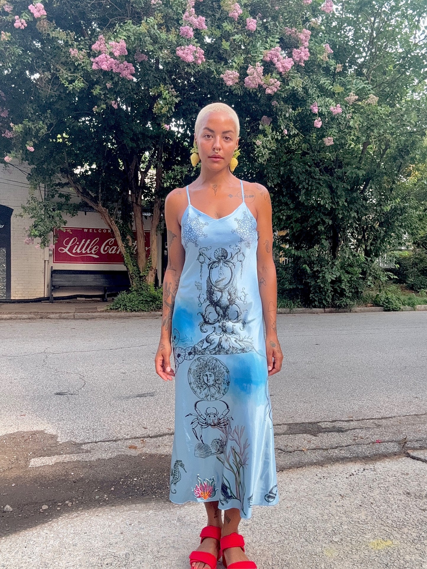 Sz S Blue Bows & Mermaids Hand-Printed Slip | Celestial Habits
