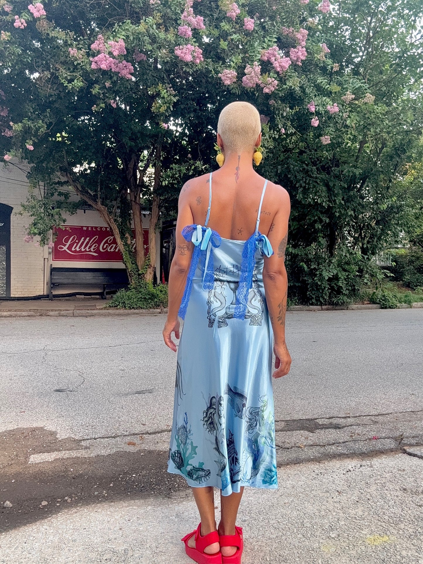 Sz S Blue Bows & Mermaids Hand-Printed Slip | Celestial Habits