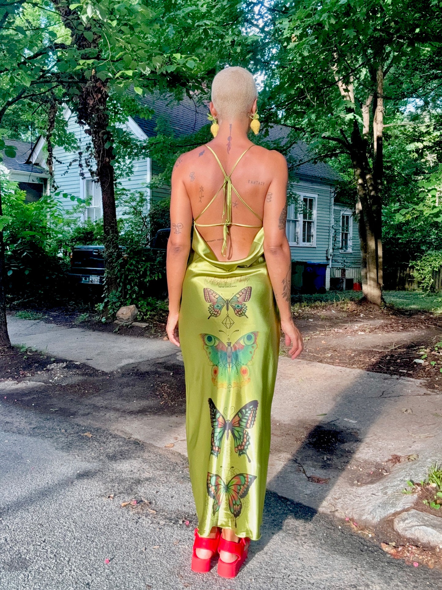 Sz S Green Butterflies Hand-Printed Slip | Celestial Habits