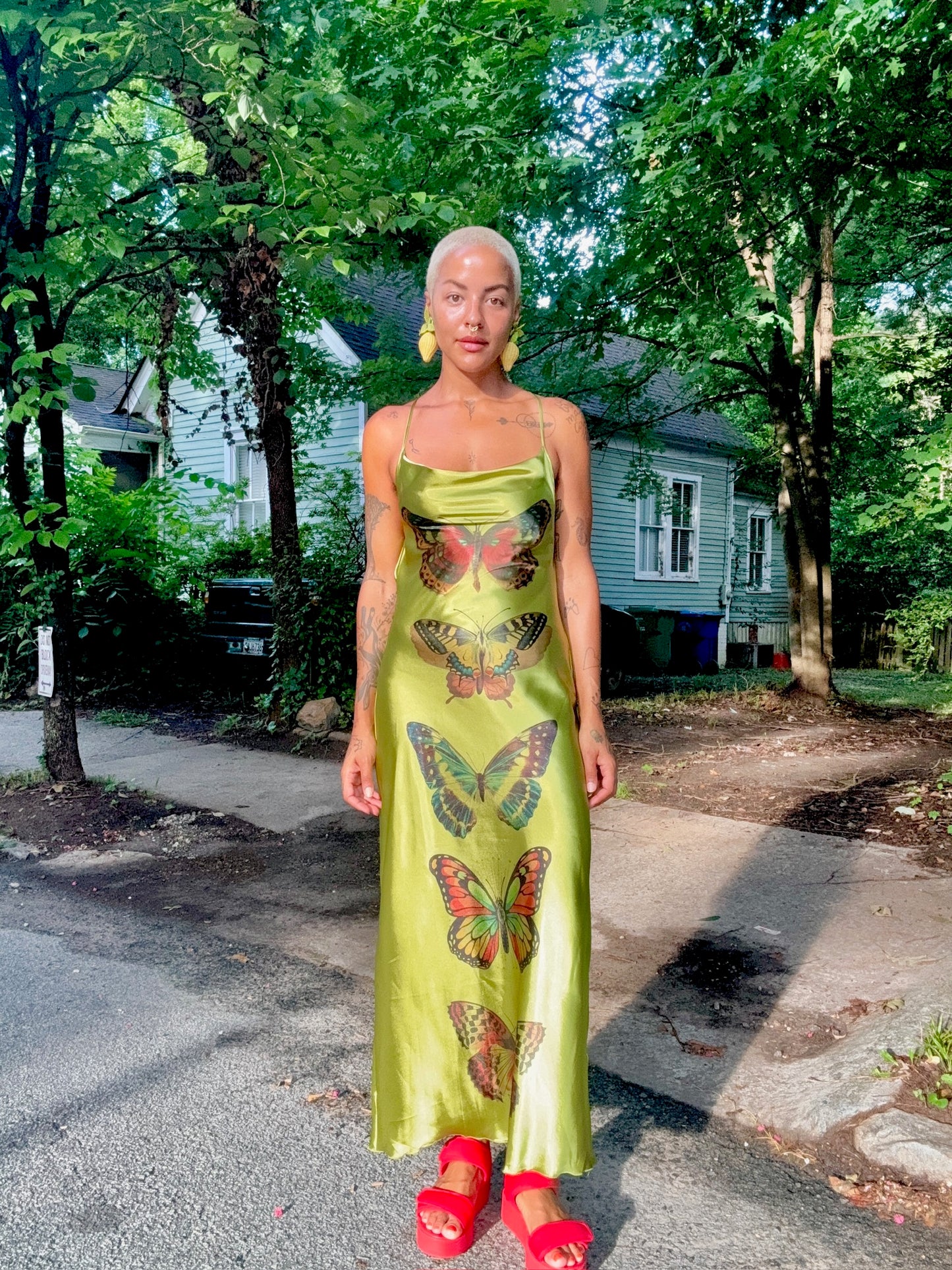 Sz S Green Butterflies Hand-Printed Slip | Celestial Habits