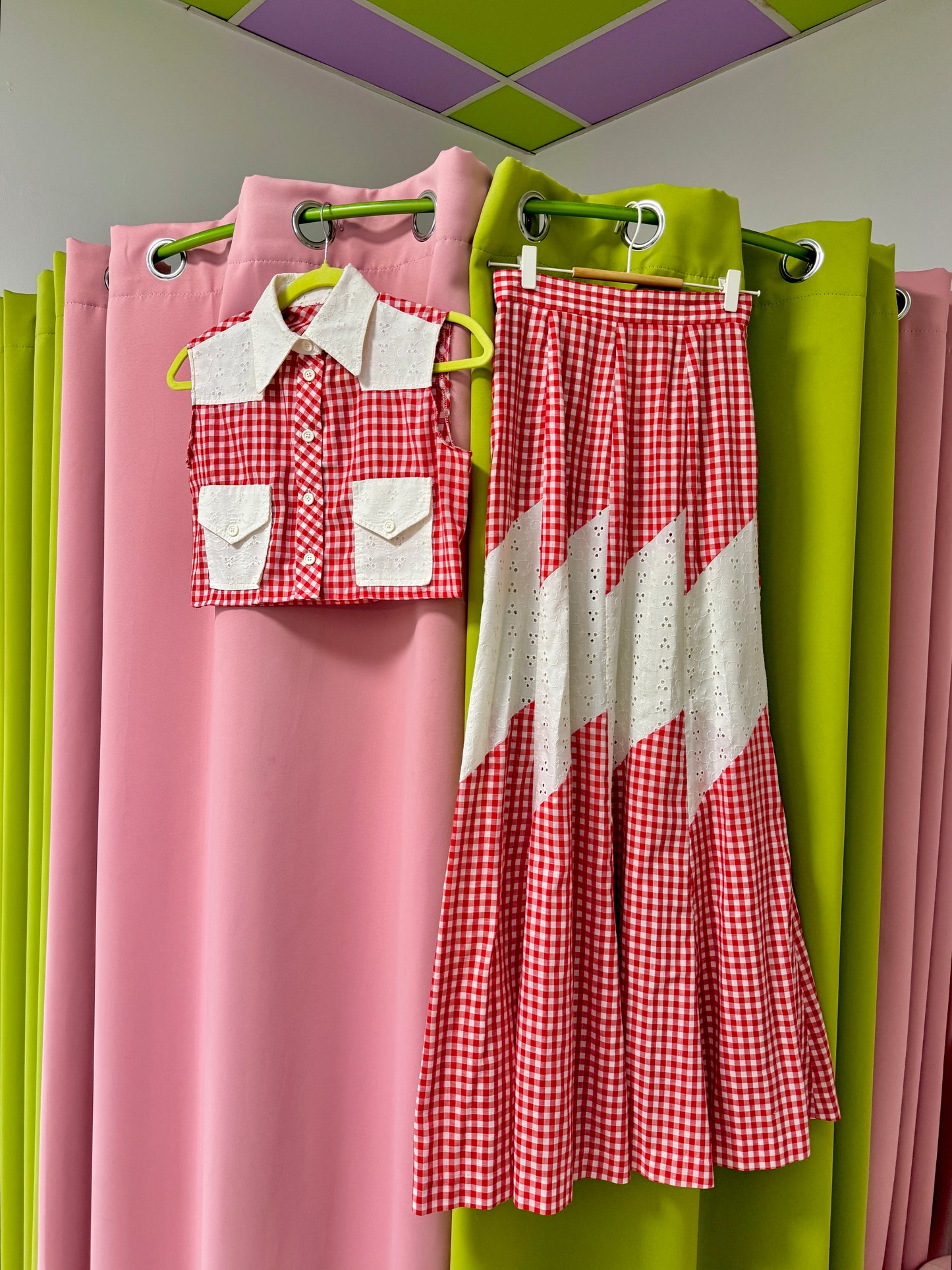 Sz XS 70’s upcycled plaid western set