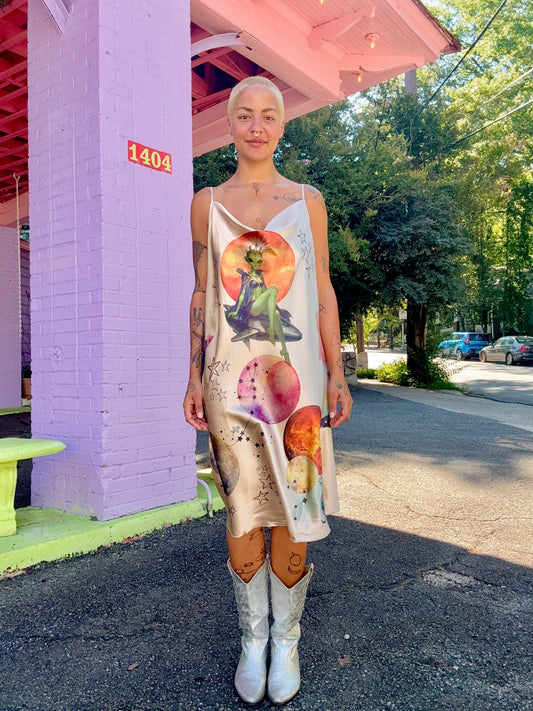 Sz XL Hand-Printed Space Pin-Up Dress | Celestial Habits