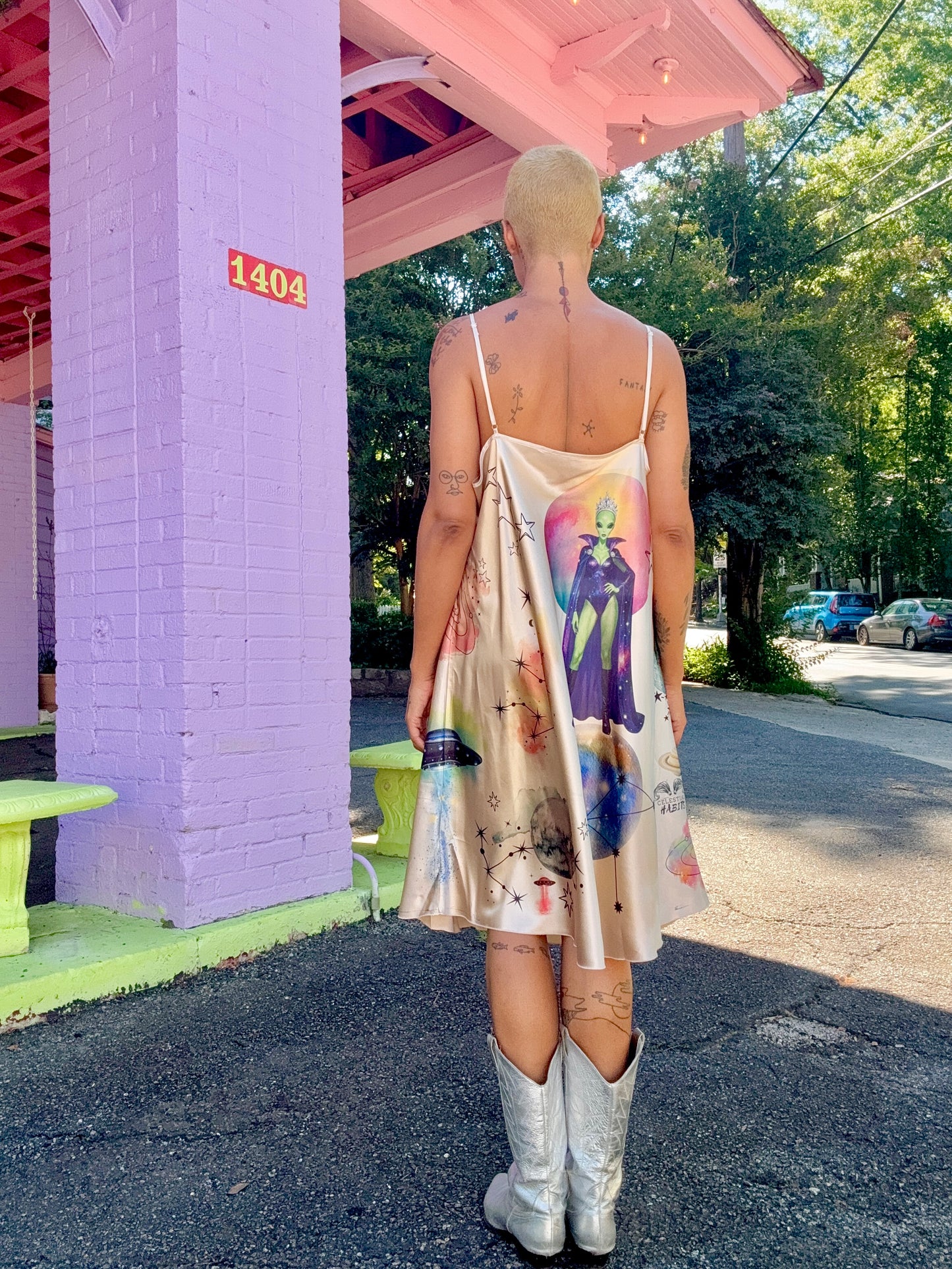 Sz XL Hand-Printed Space Pin-Up Dress | Celestial Habits