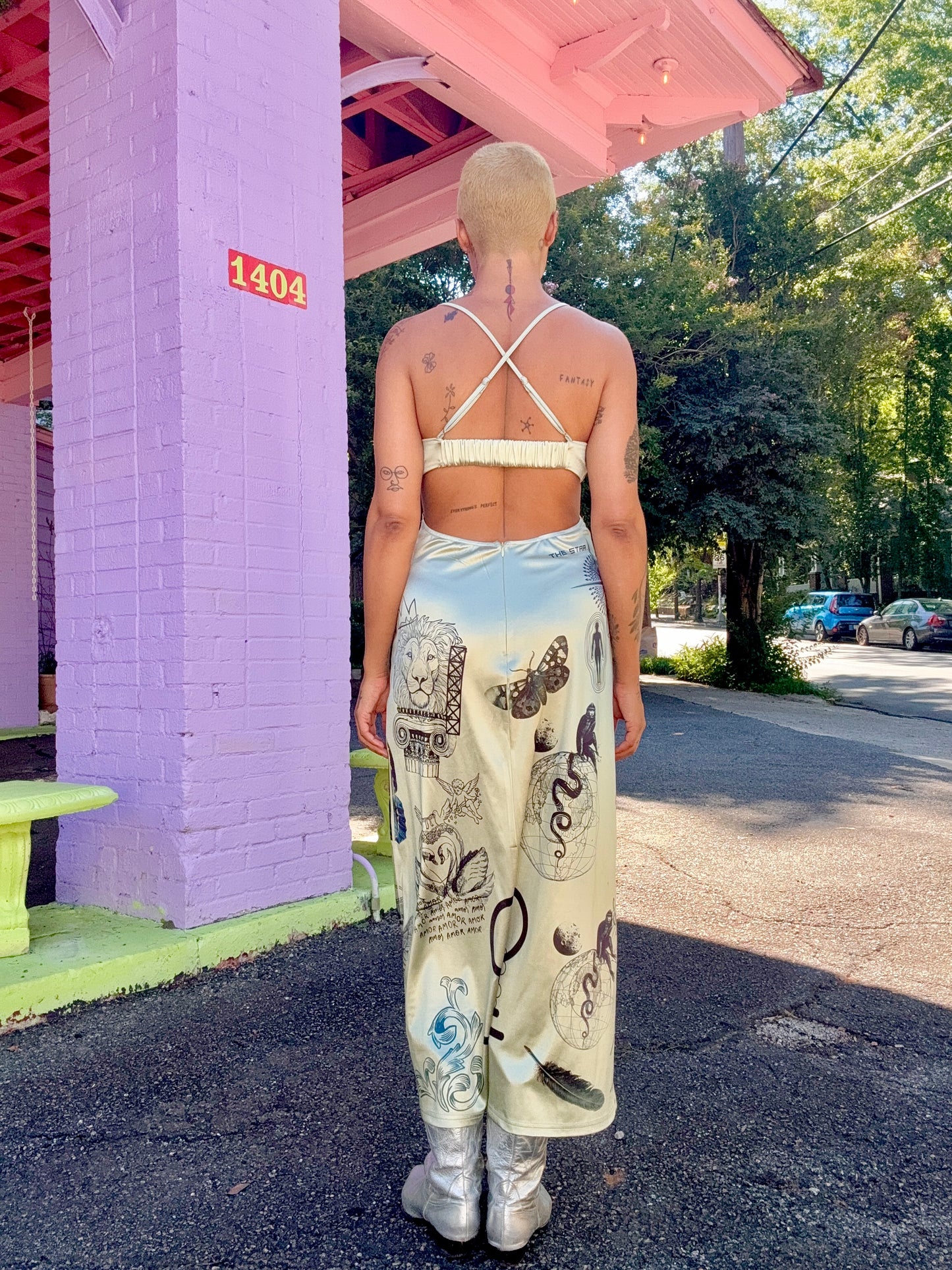 Sz M Hand-Printed Light Green Maxi Dress | Celestial Habits