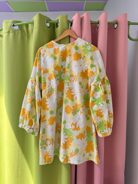 Sz L Upcycled Floral Lantern Sleeve Mini Dress | Community