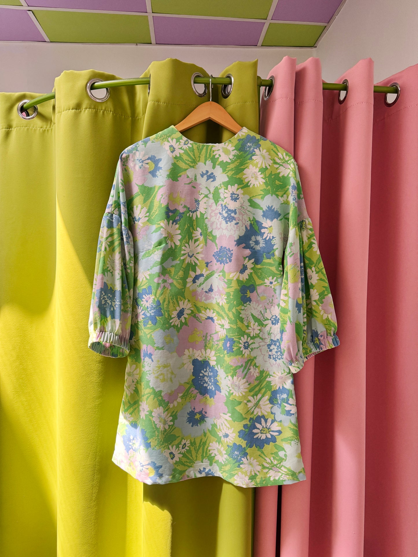 Sz XS Upcycled Floral Lantern Sleeve Mini Dress | Community