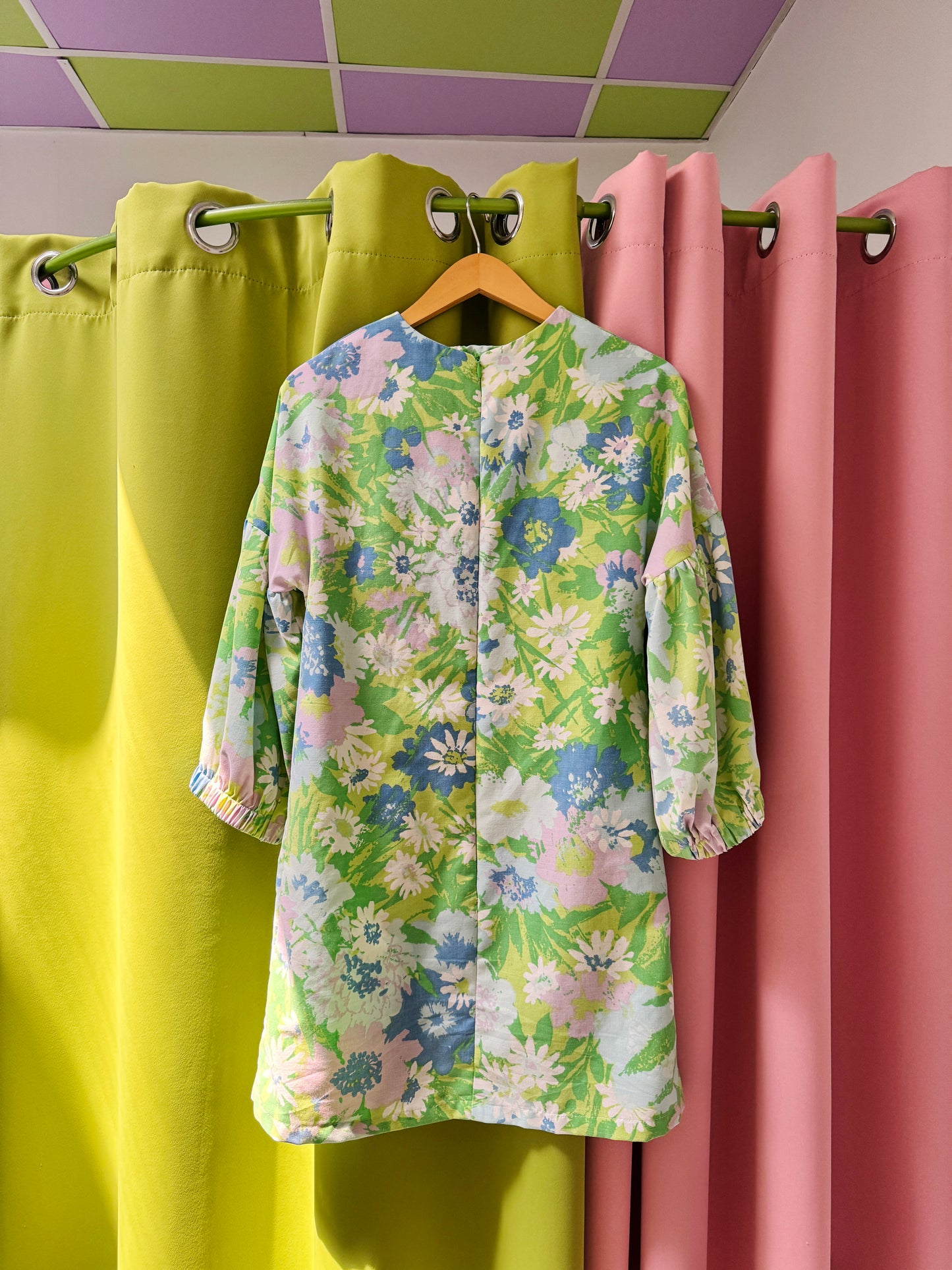 Sz XS Upcycled Floral Lantern Sleeve Mini Dress | Community