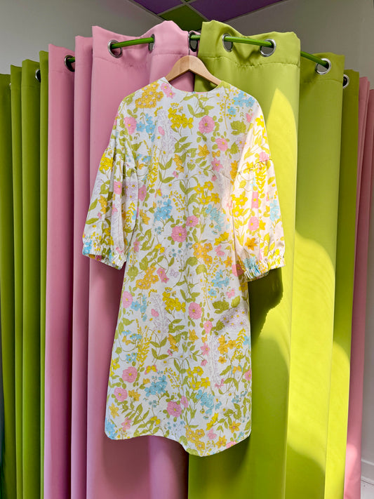 Sz M Upcycled Floral Lantern Sleeve Maxi Dress | Community
