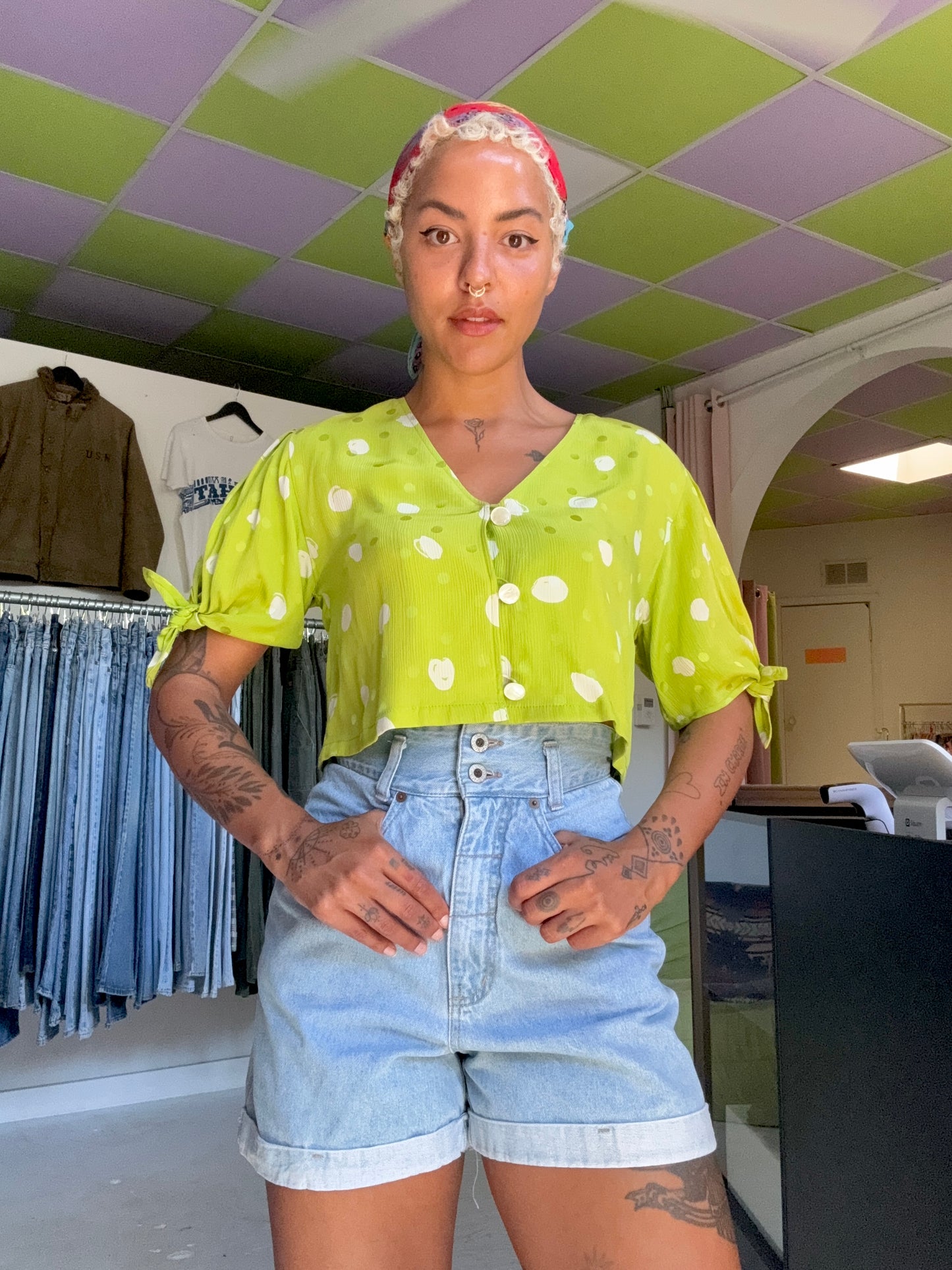 Sz M Upcycled Silk Crop Shirt | Community