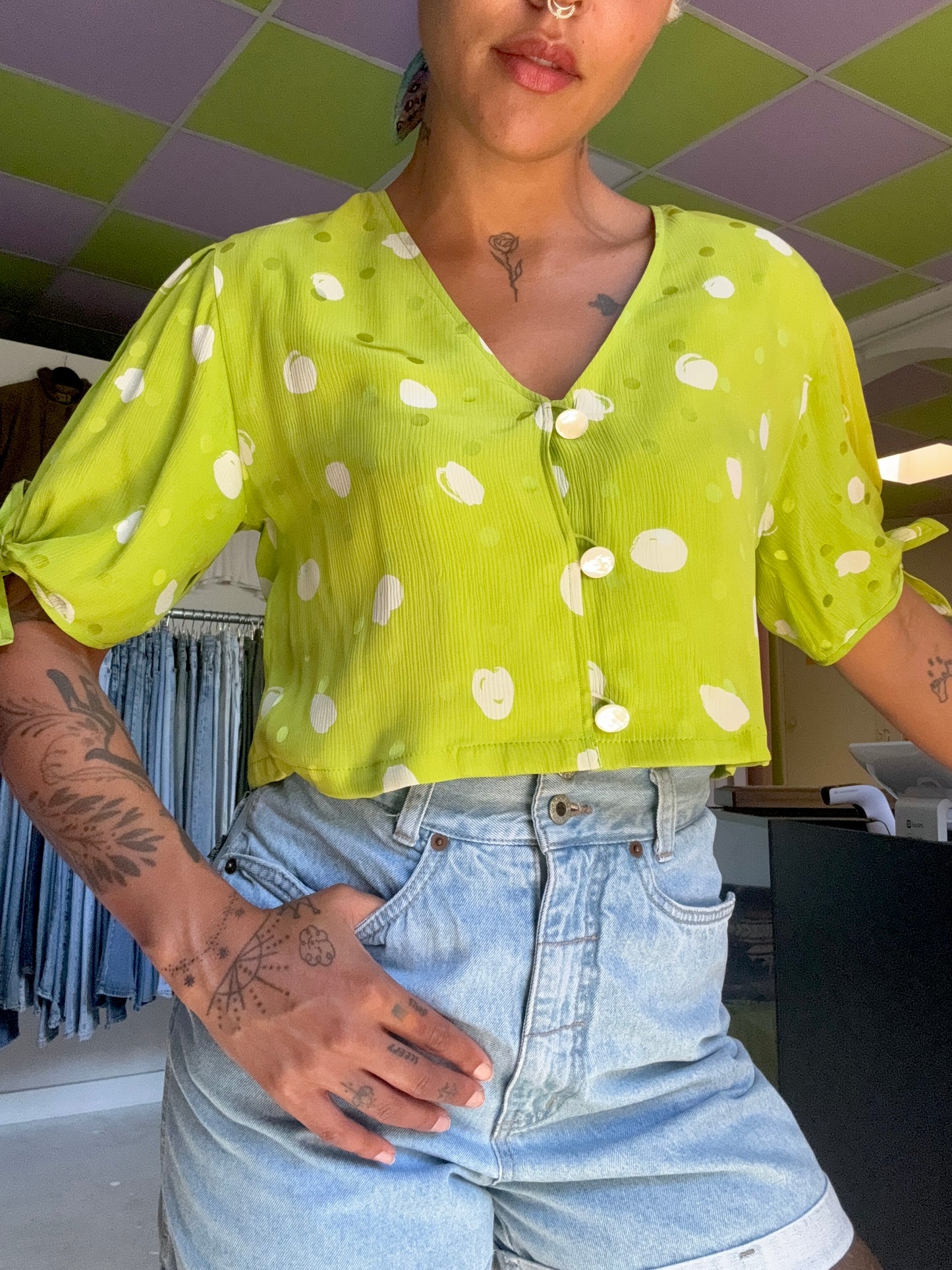 Sz M Upcycled Silk Crop Shirt | Community