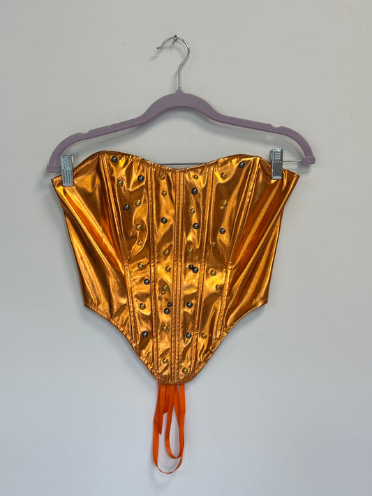 Embellished Gold + Silver on Orange Corset, Size M/L | Naranja Design