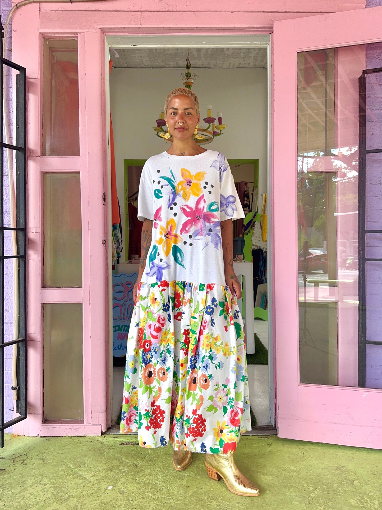 Sz. XL Handmade Floral T-Shirt Dress