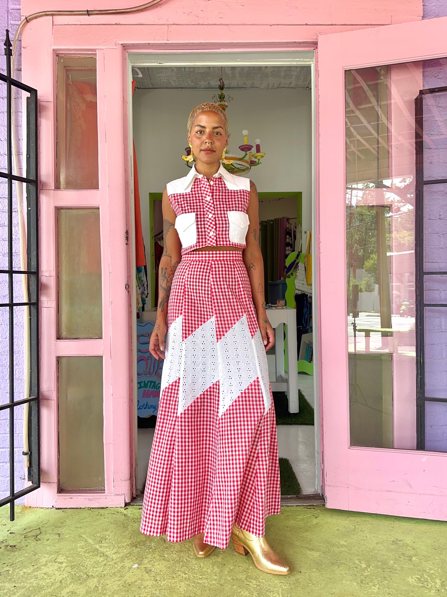 Sz XS 70’s upcycled plaid western set
