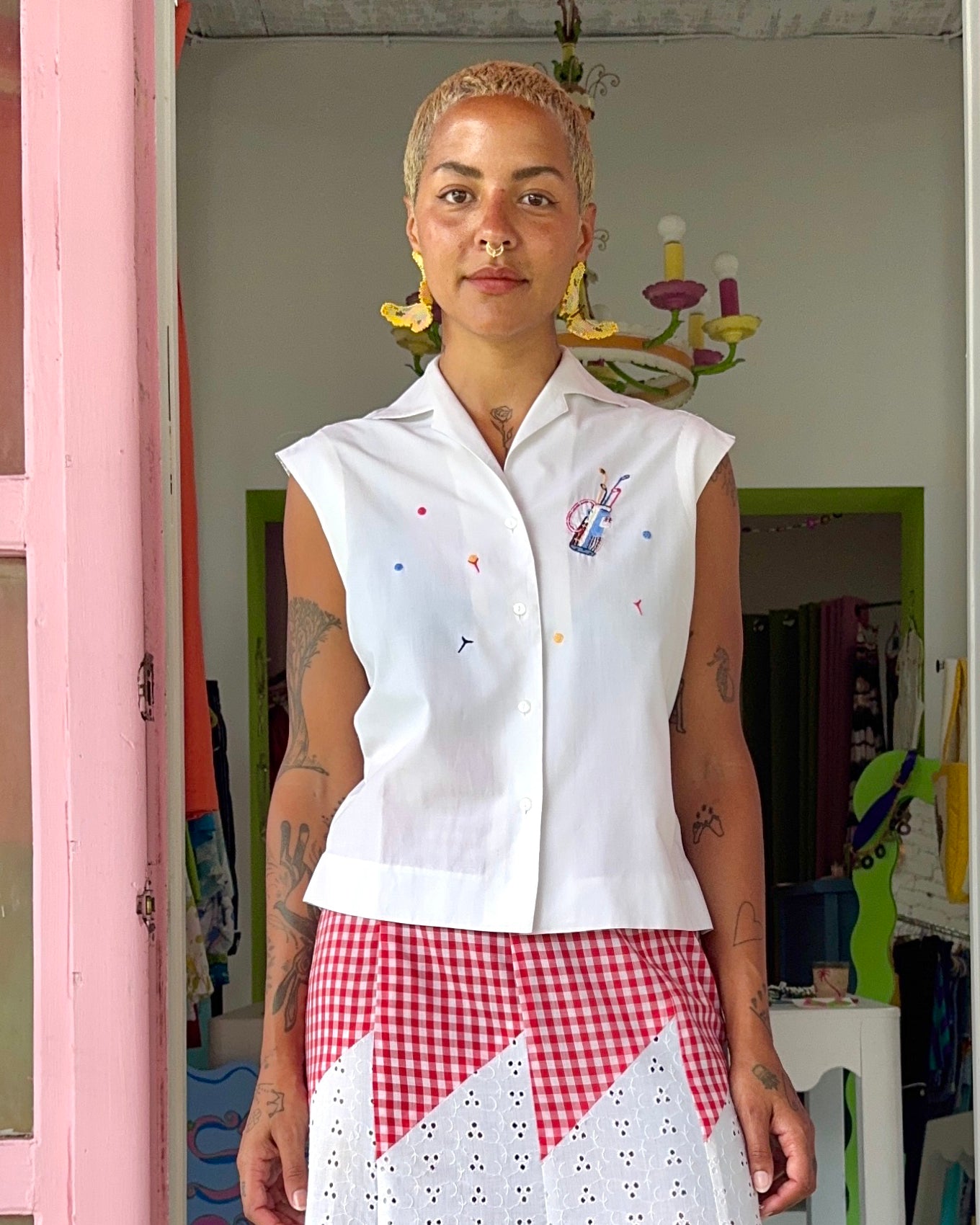 Sz S/M Vintage Embroidered Golf Button Down