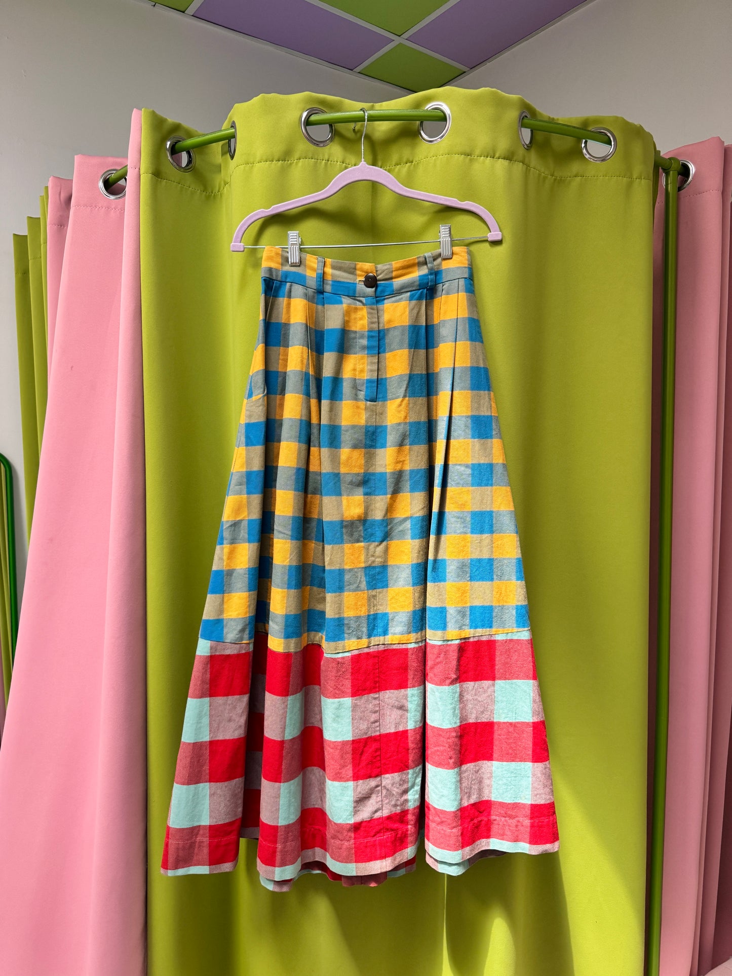 Sz XS 25” Waist Mara Hoffman Checker Pleated Maxi Skirt