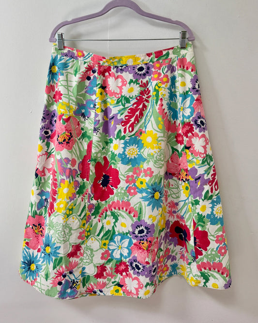 Size L, 31 to 33 Waist Lord and Taylor Floral Midi Wrap Skirt