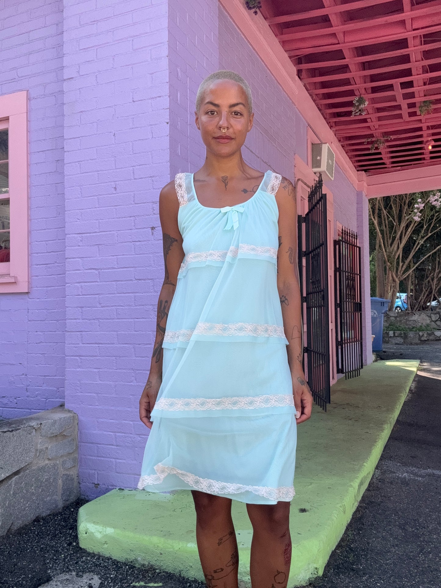 Sz M 70s Baby Blue Nightgown