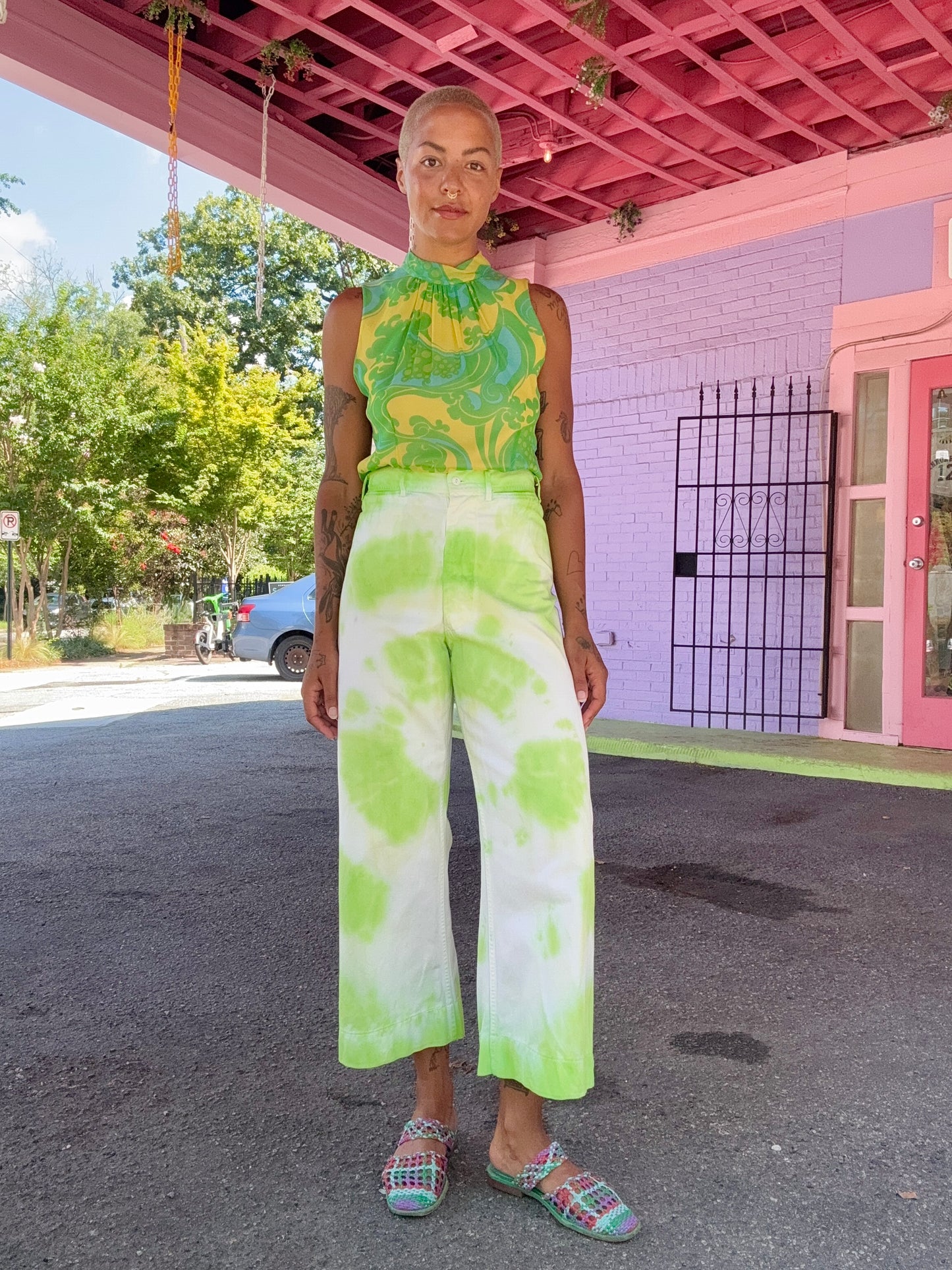 Sz M, Silk 70's Psychadelic High-Collar Top