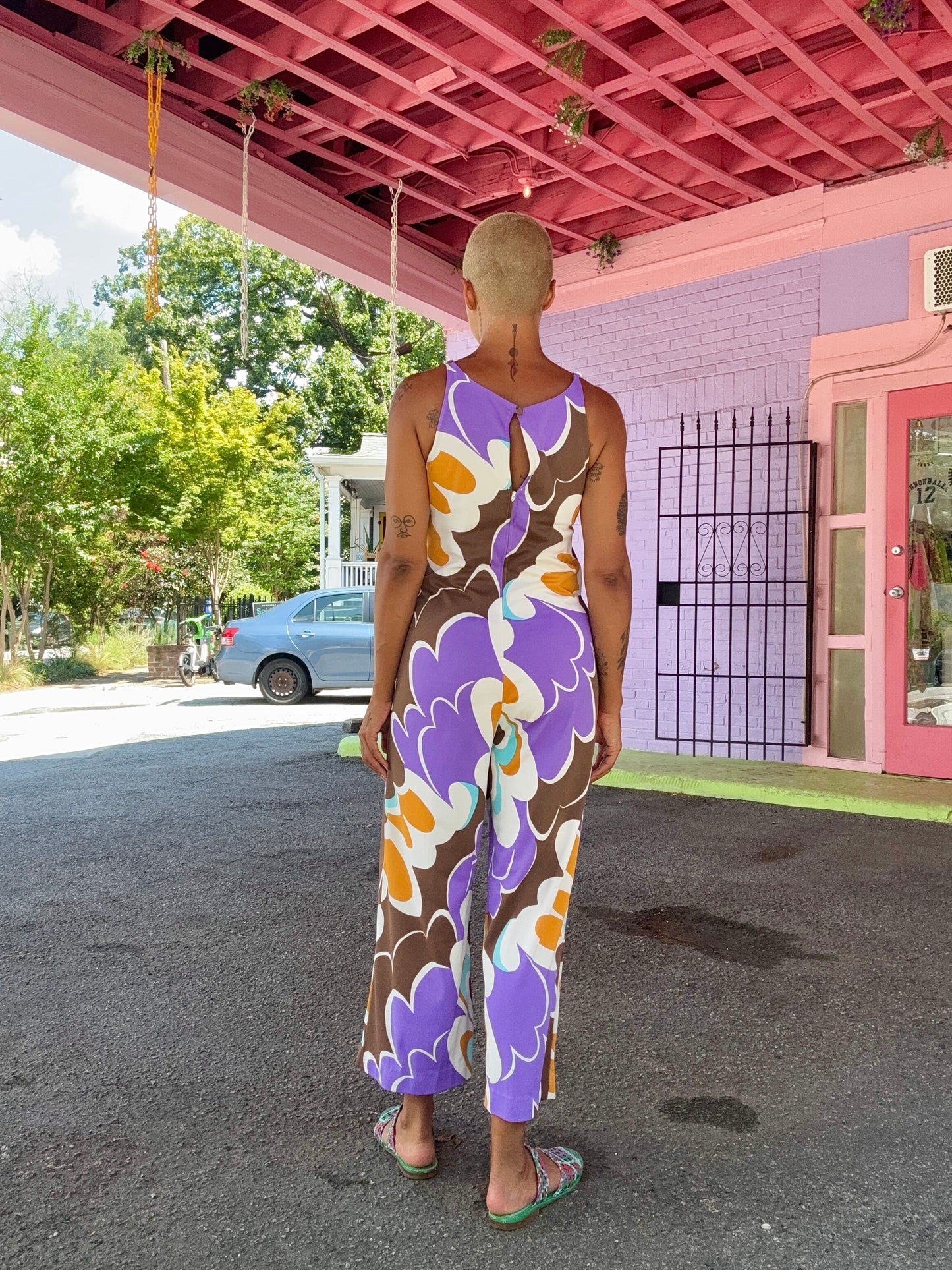 Sz. M 70's Brown Floral Jumpsuit