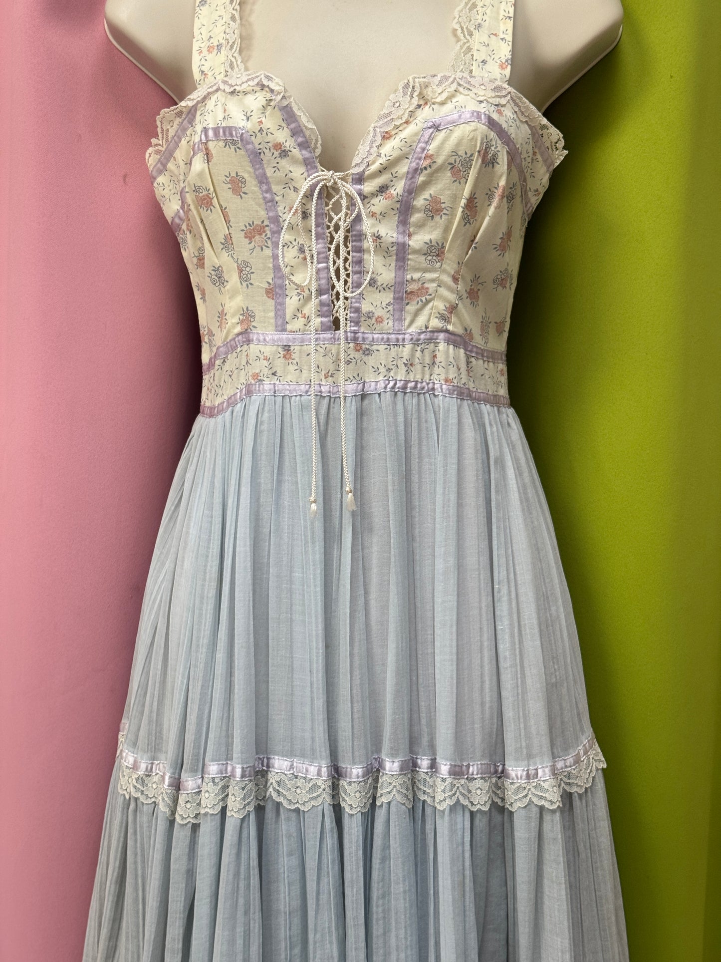 Sz XS Gunne Sax 70's Floral A-Line Dress