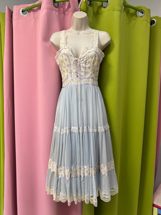 Sz XS Gunne Sax 70's Floral A-Line Dress