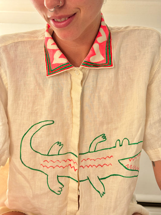 Doodle Linen Croc Shirt | Marker Beach Collection