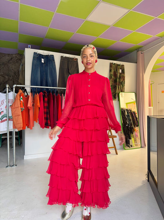 Sz L 80's Ruffle Jumpsuit