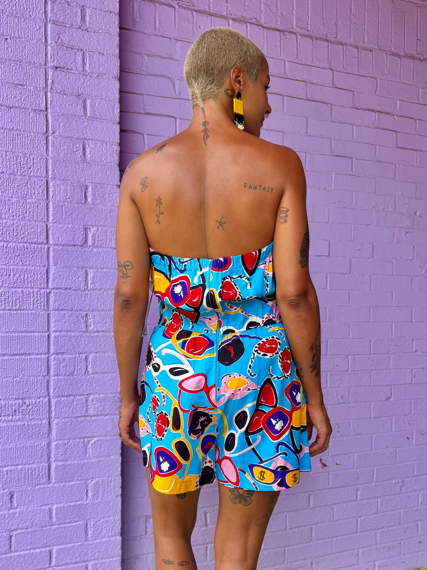 Sz L 80s/90s Sunglasses Romper Strapless