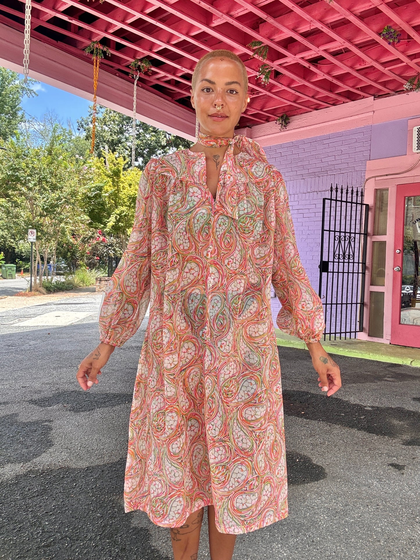 60s/70s Sheer Free Size Midi Dress