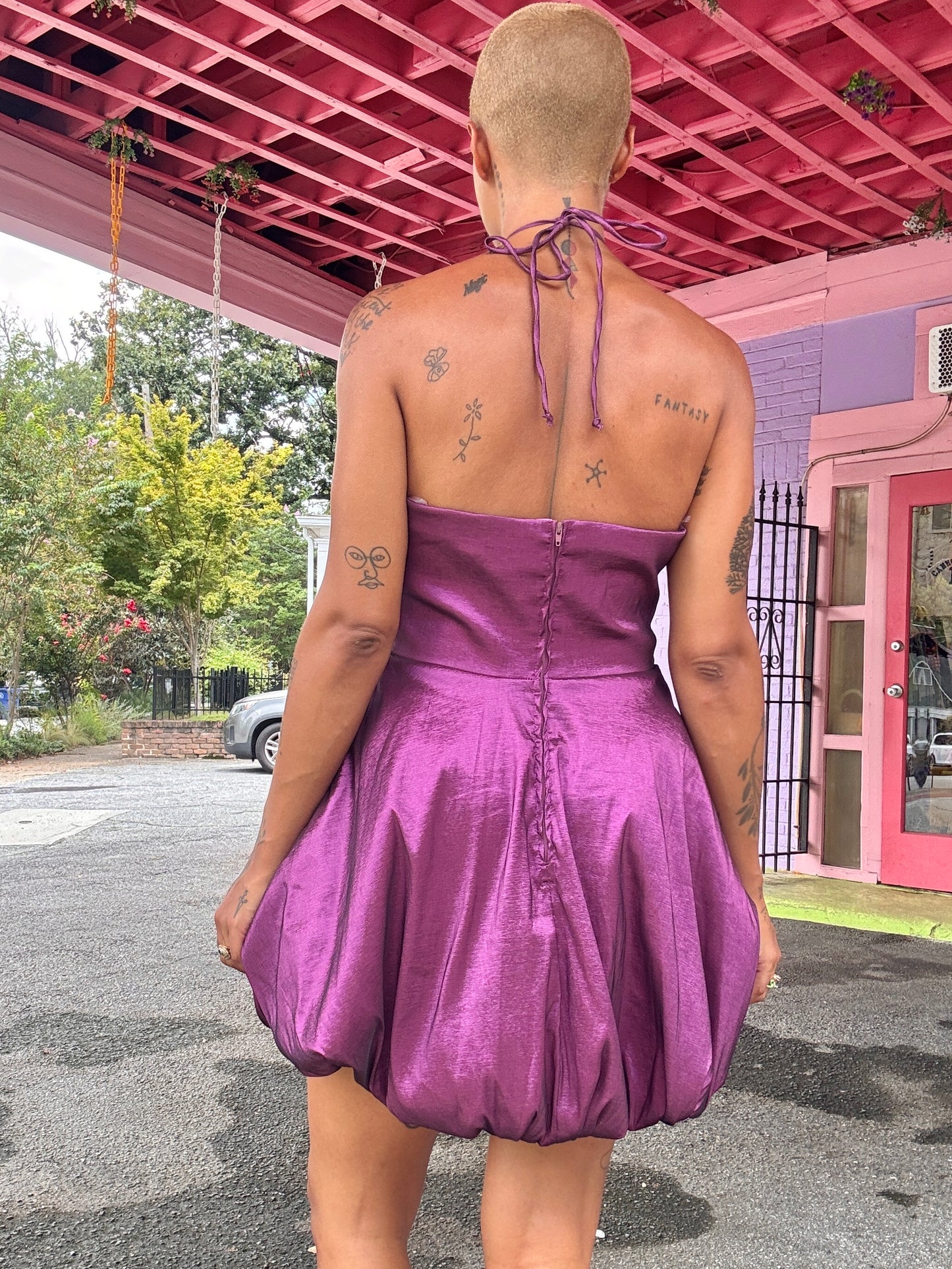 Sz M/L Y2K Iridescent Purple Mini Bubble Dress