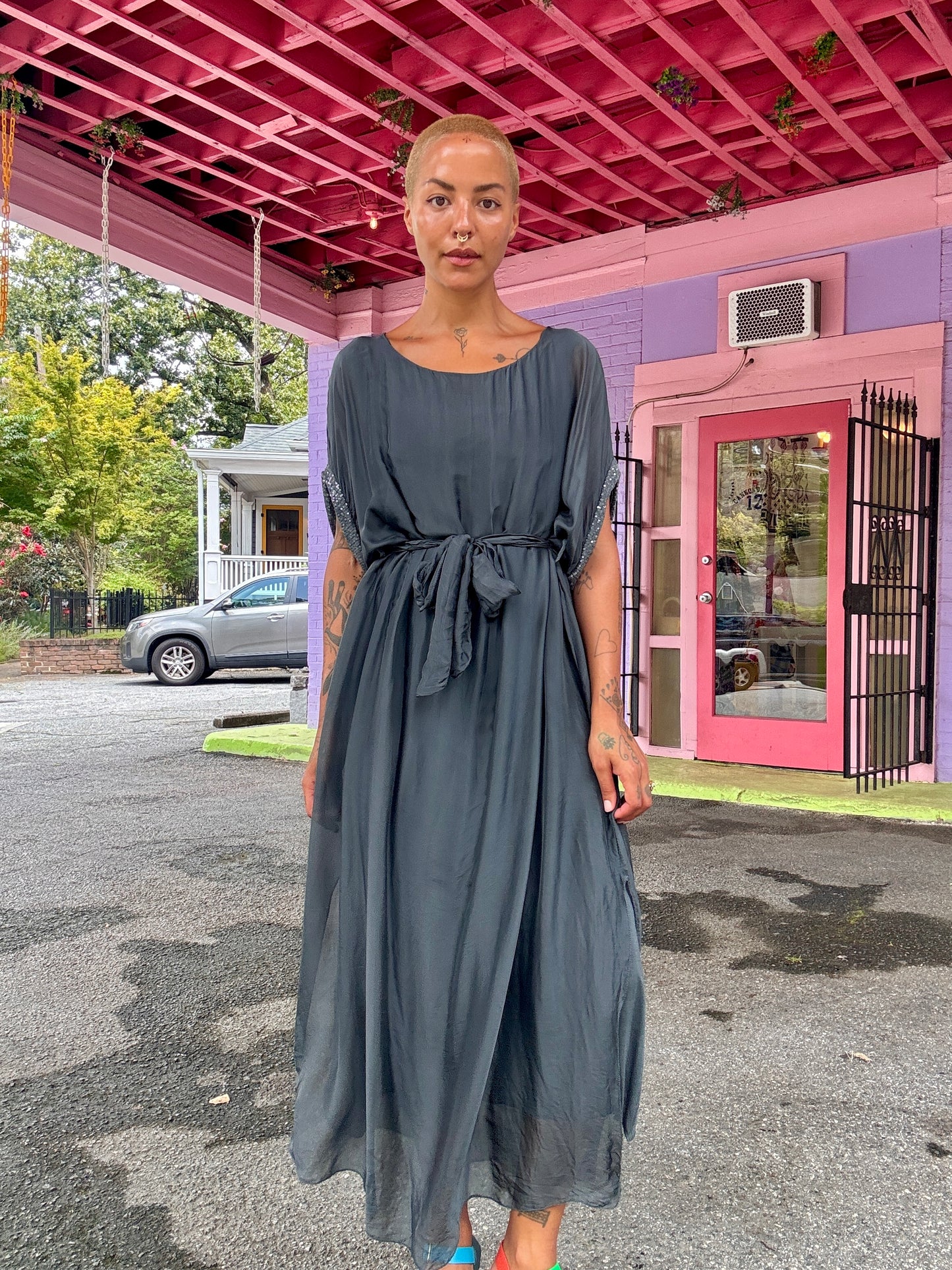 Sz L SCANDAL Silk Blend Maxi Dress - Made in Italy