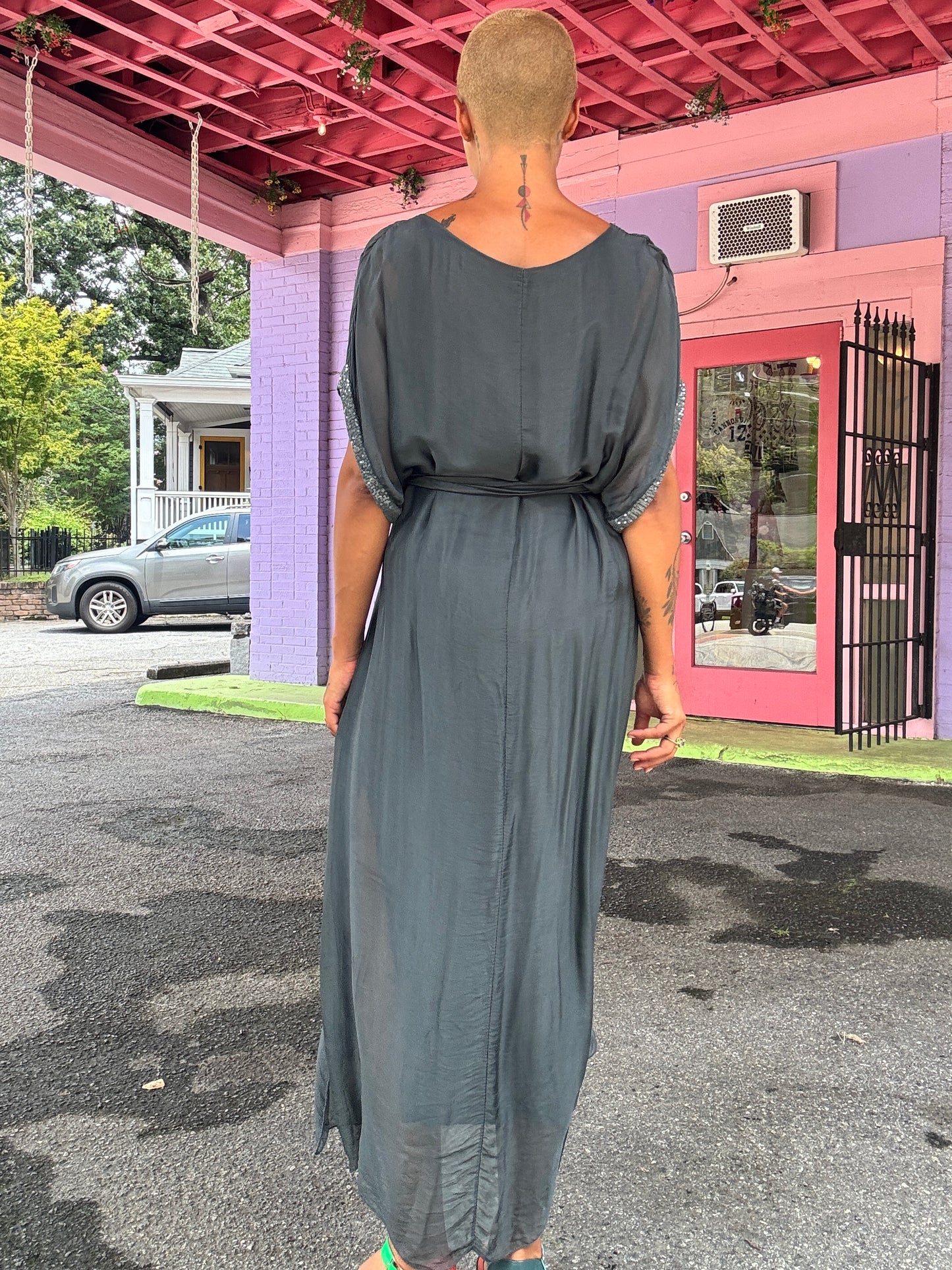 Sz L SCANDAL Silk Blend Maxi Dress - Made in Italy