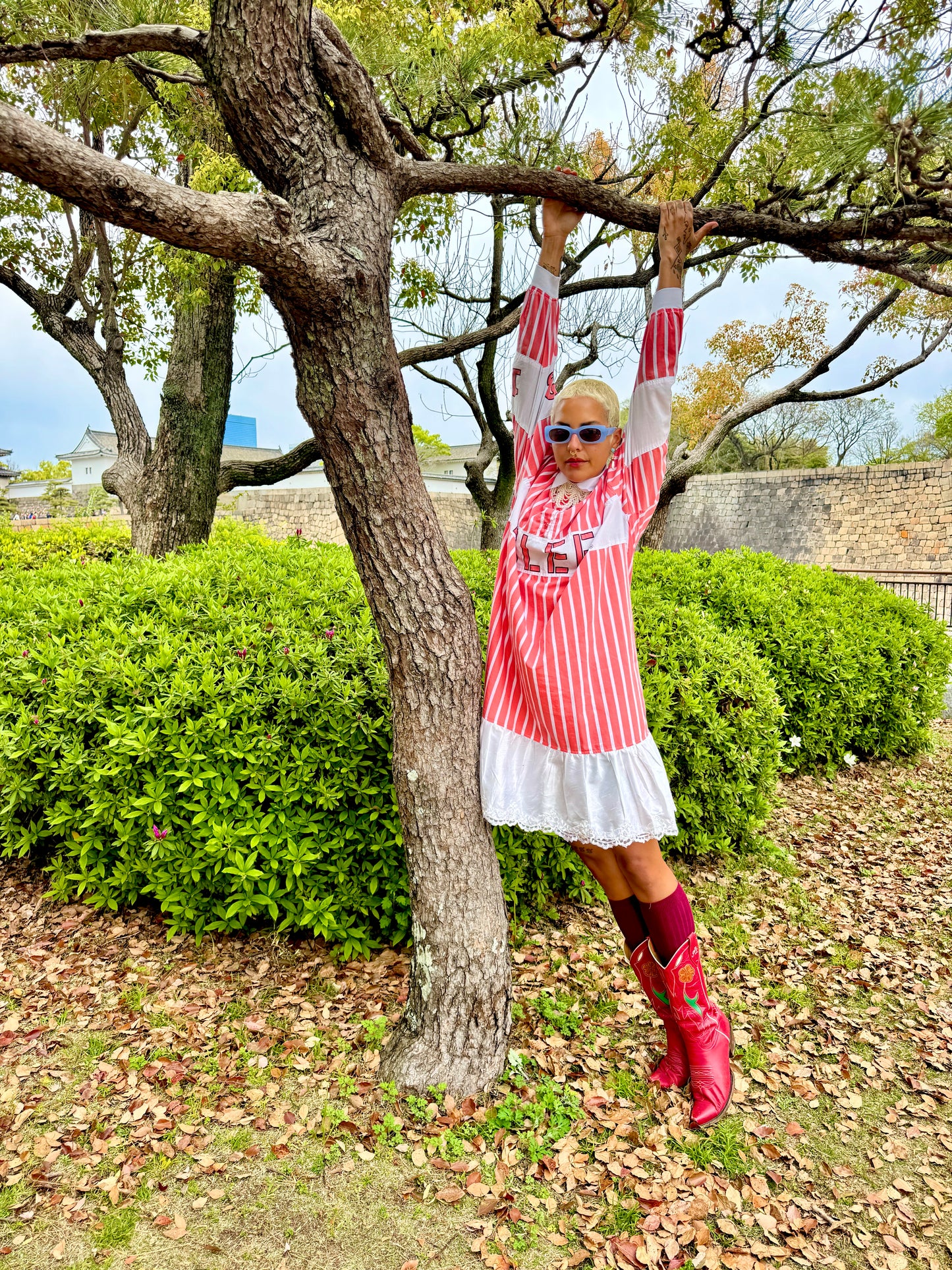 Sz L/XL Upcycled Esleep Stripe Ruffle Dress | MN X Community