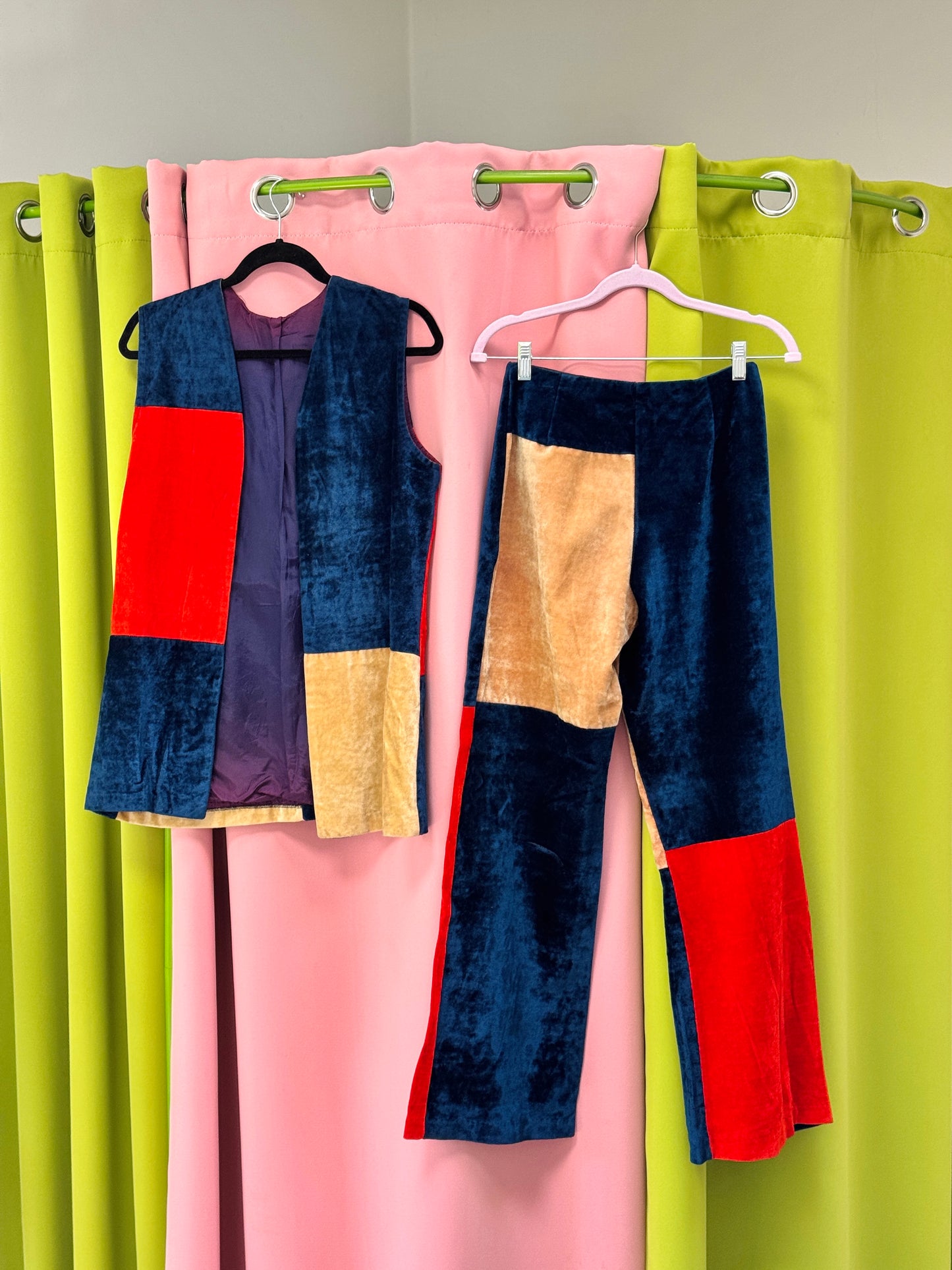 Size S, VTG Patchwork Velvet Pant Set