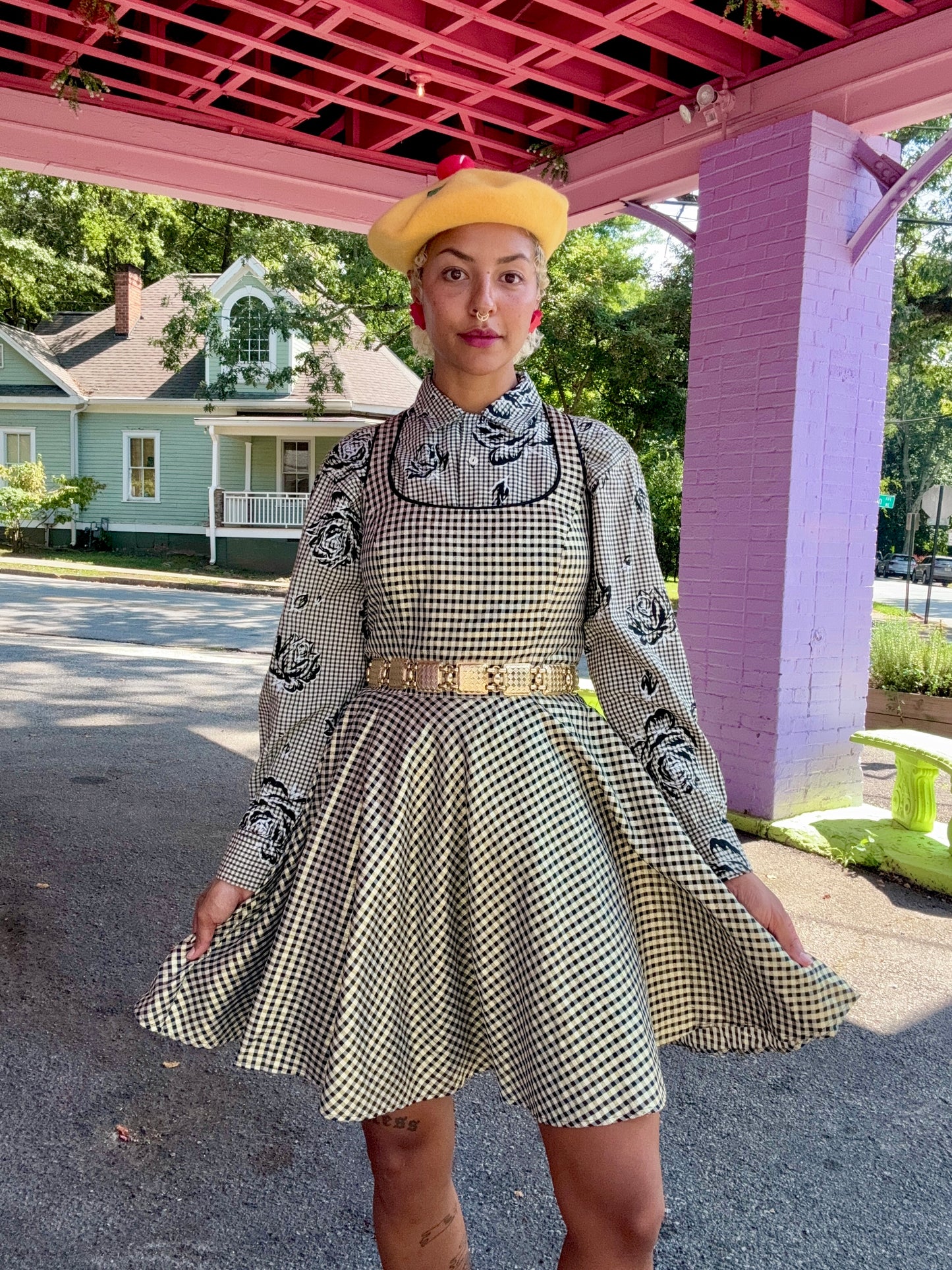 Sz M VTG Checkered A-Line Fit + Flare Dress