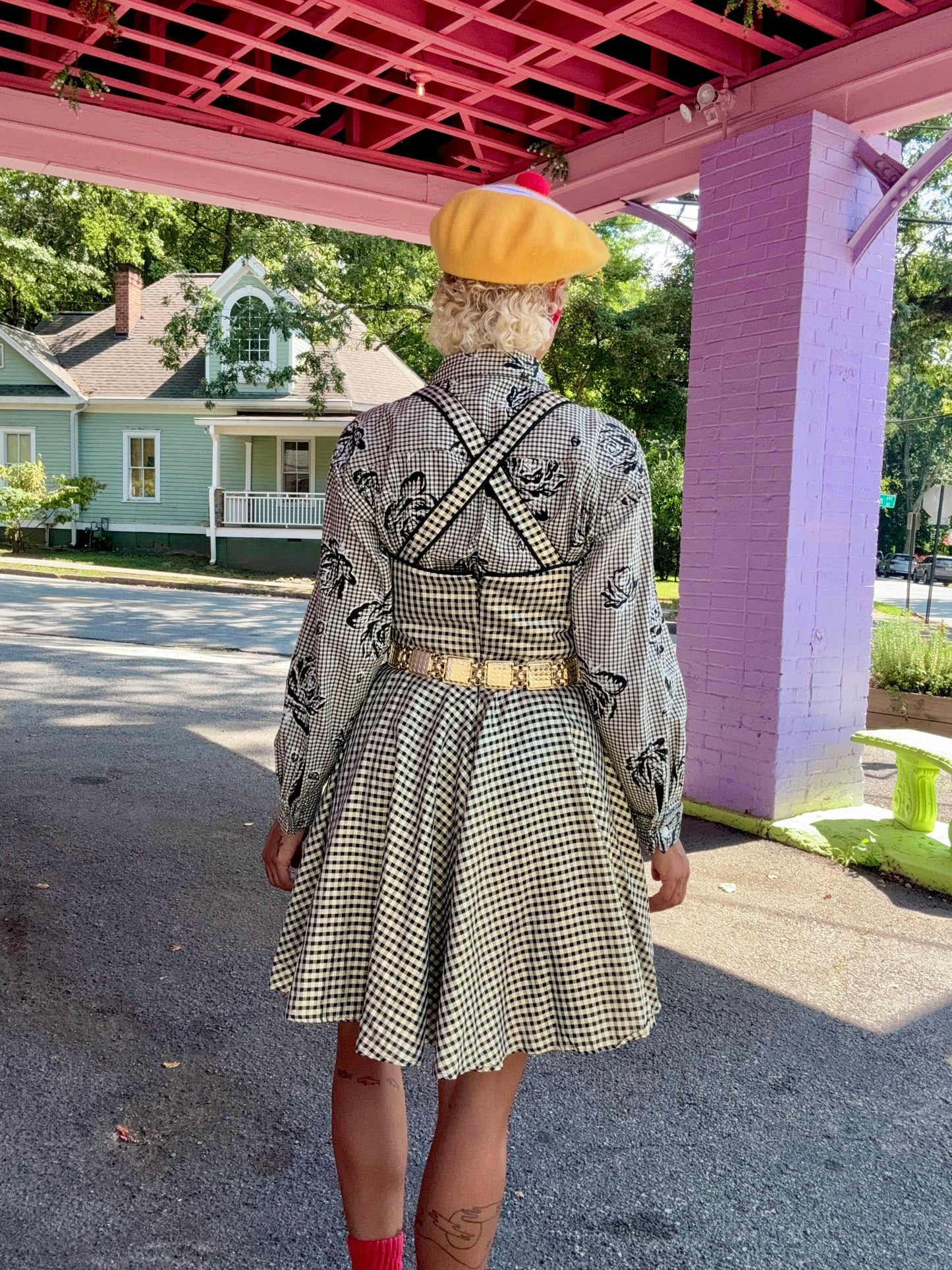 Sz M VTG Checkered A-Line Fit + Flare Dress