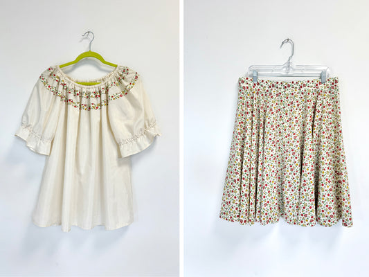 Sz XL Floral Semi-Sheer Off-the-Shoulder Skirt Set