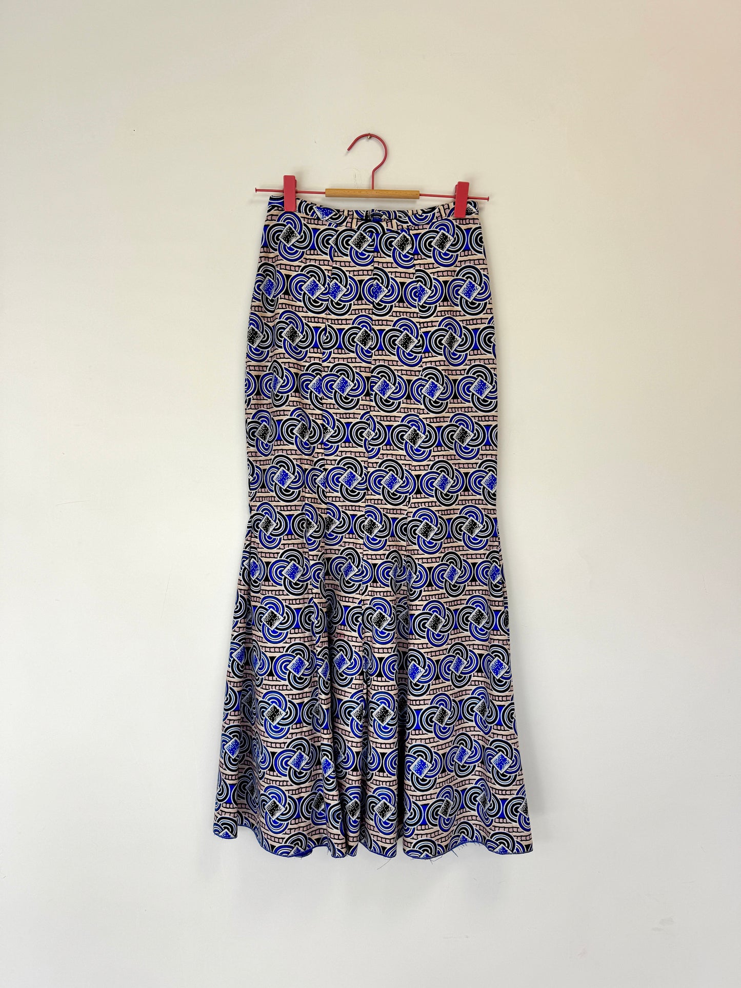 Sz XS Handmade Cotton African Print Maxi Peplum Skirt