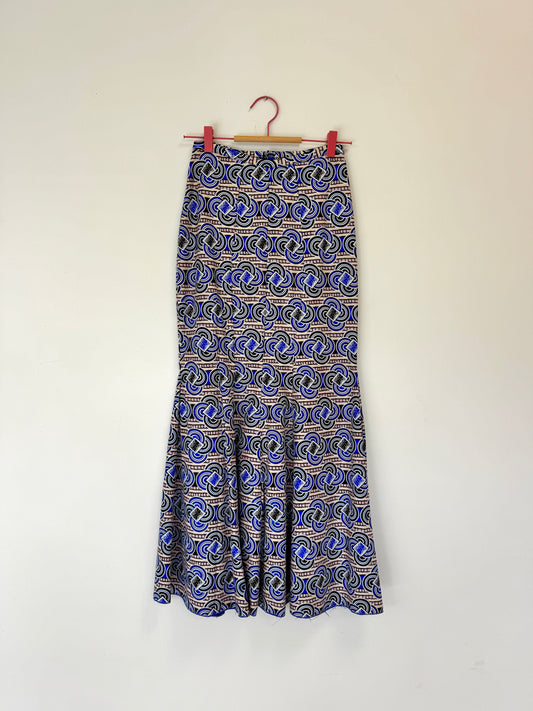 Sz XS Handmade Cotton African Print Maxi Peplum Skirt