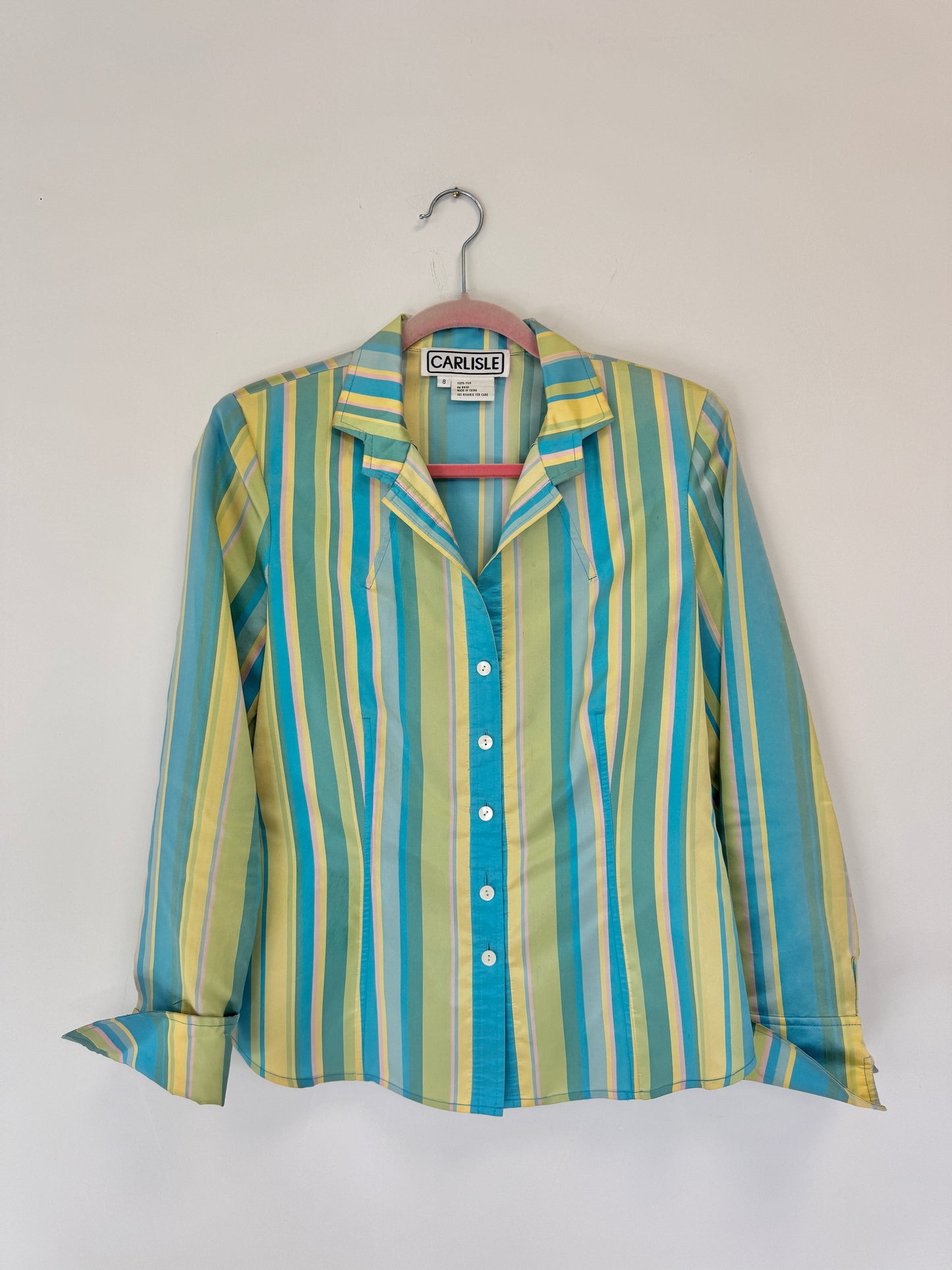 Sz M 100% Silk Pastel Button-Down