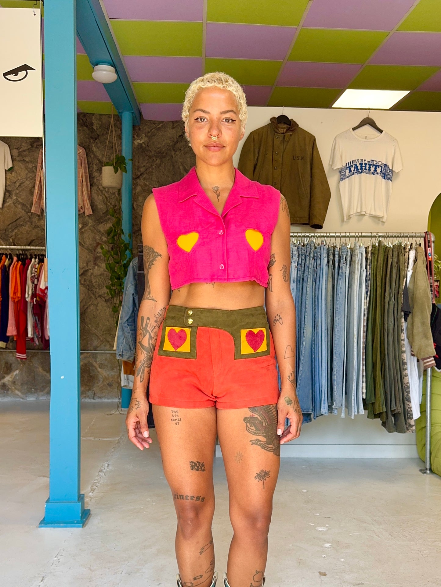 Sz S Suede 60's Hotshorts with Heart Applique | MN X Community