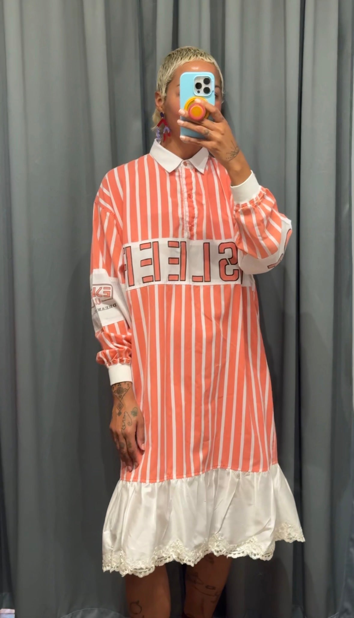 Sz L/XL Upcycled Esleep Stripe Ruffle Dress | MN X Community